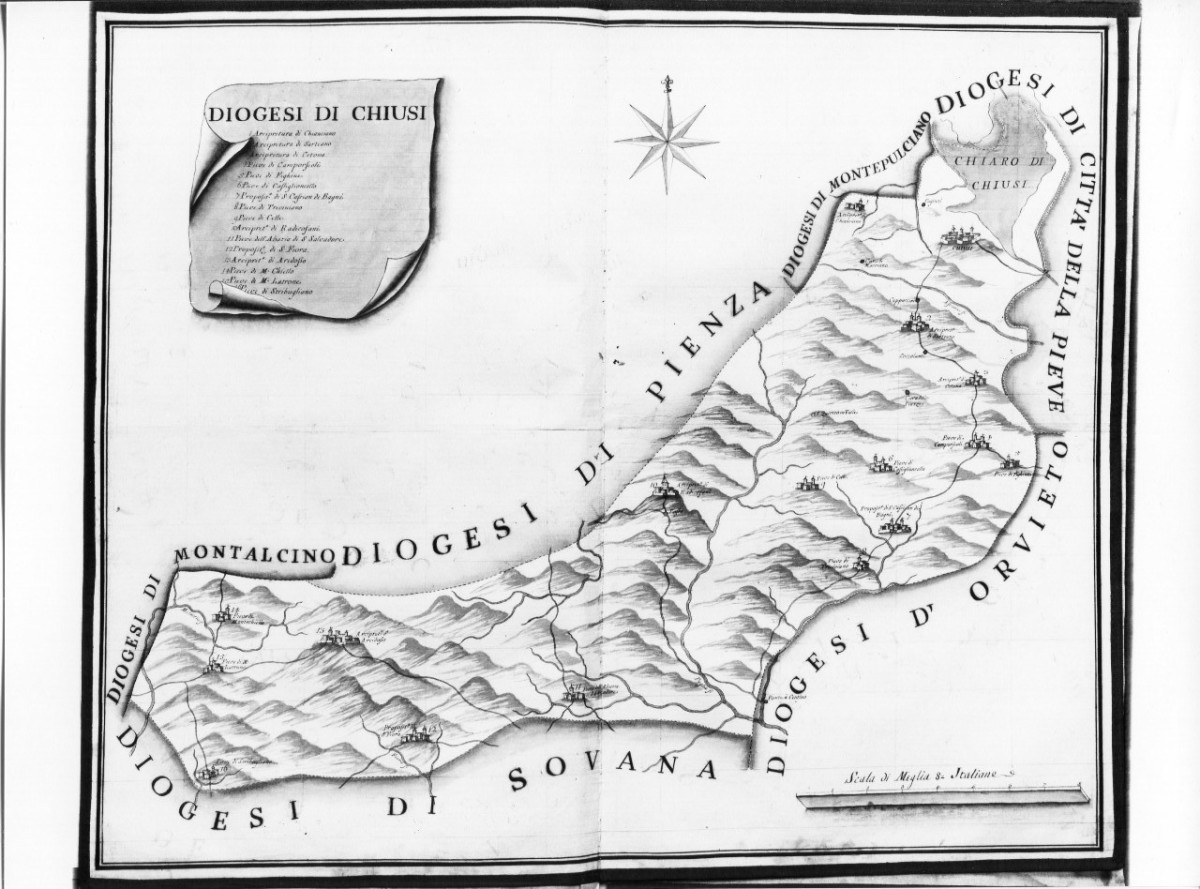 Diogesi di Chiusi, carta geografica della diocesi di Chiusi (cabreo) - ambito toscano (metà XVIII)