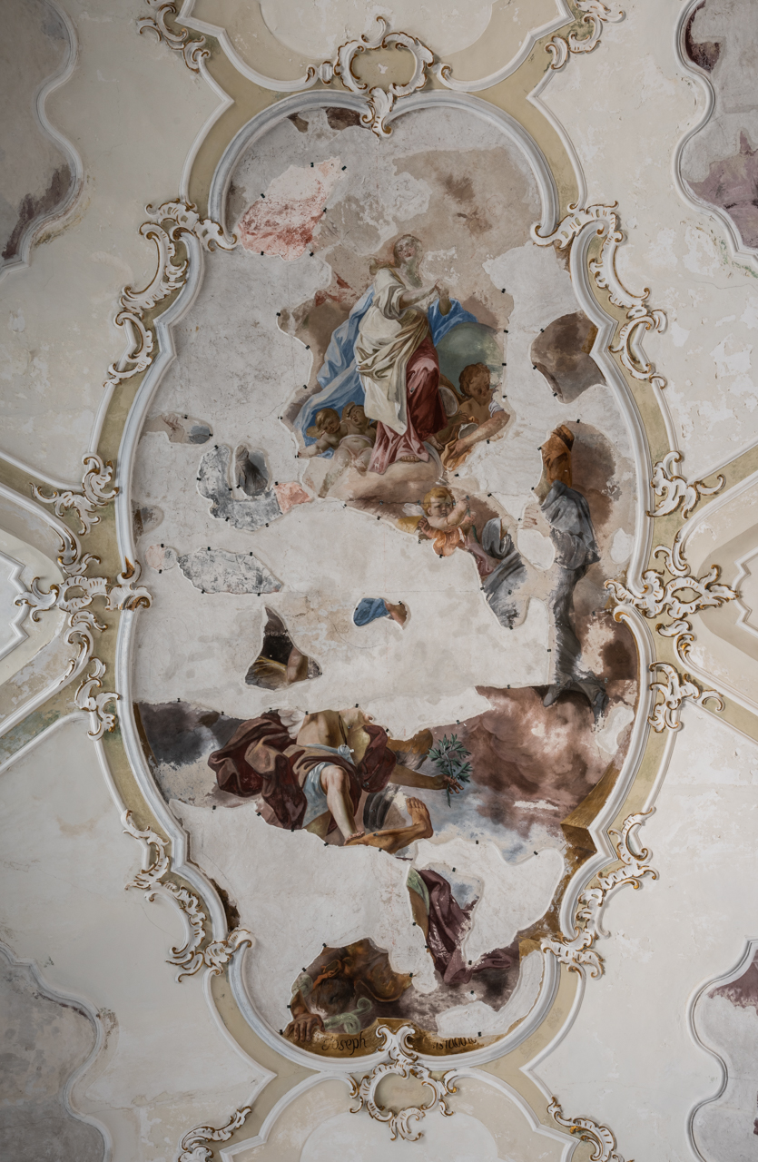 Immacolata tra San Francesco e Sant'Antonio (affresco, complesso decorativo) di Cristadoro, Giuseppe (attribuito) - ambito siciliano (seconda metà XVIII)