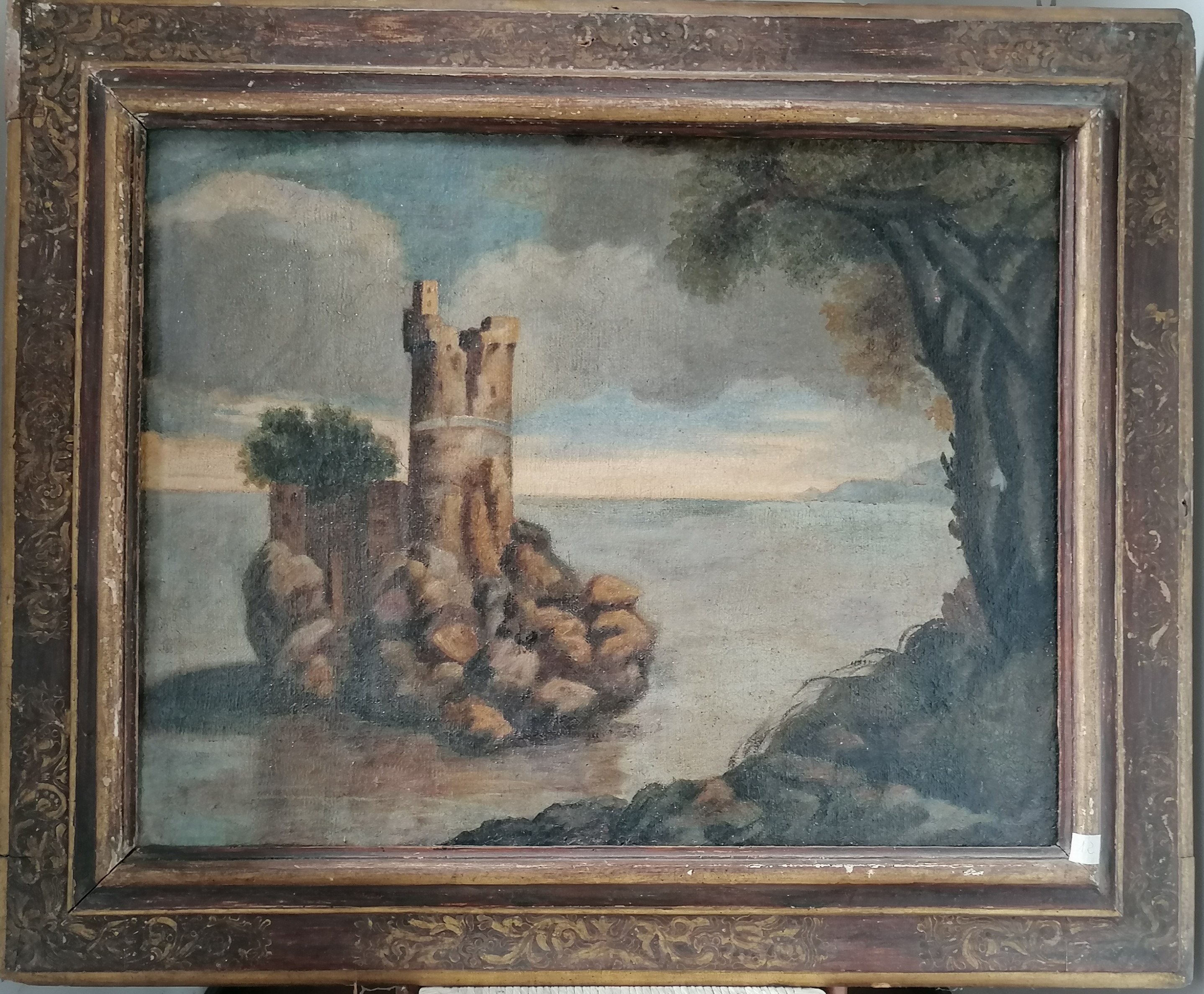 paesaggio marino con rovine (dipinto) - ambito laziale (fine XVII)
