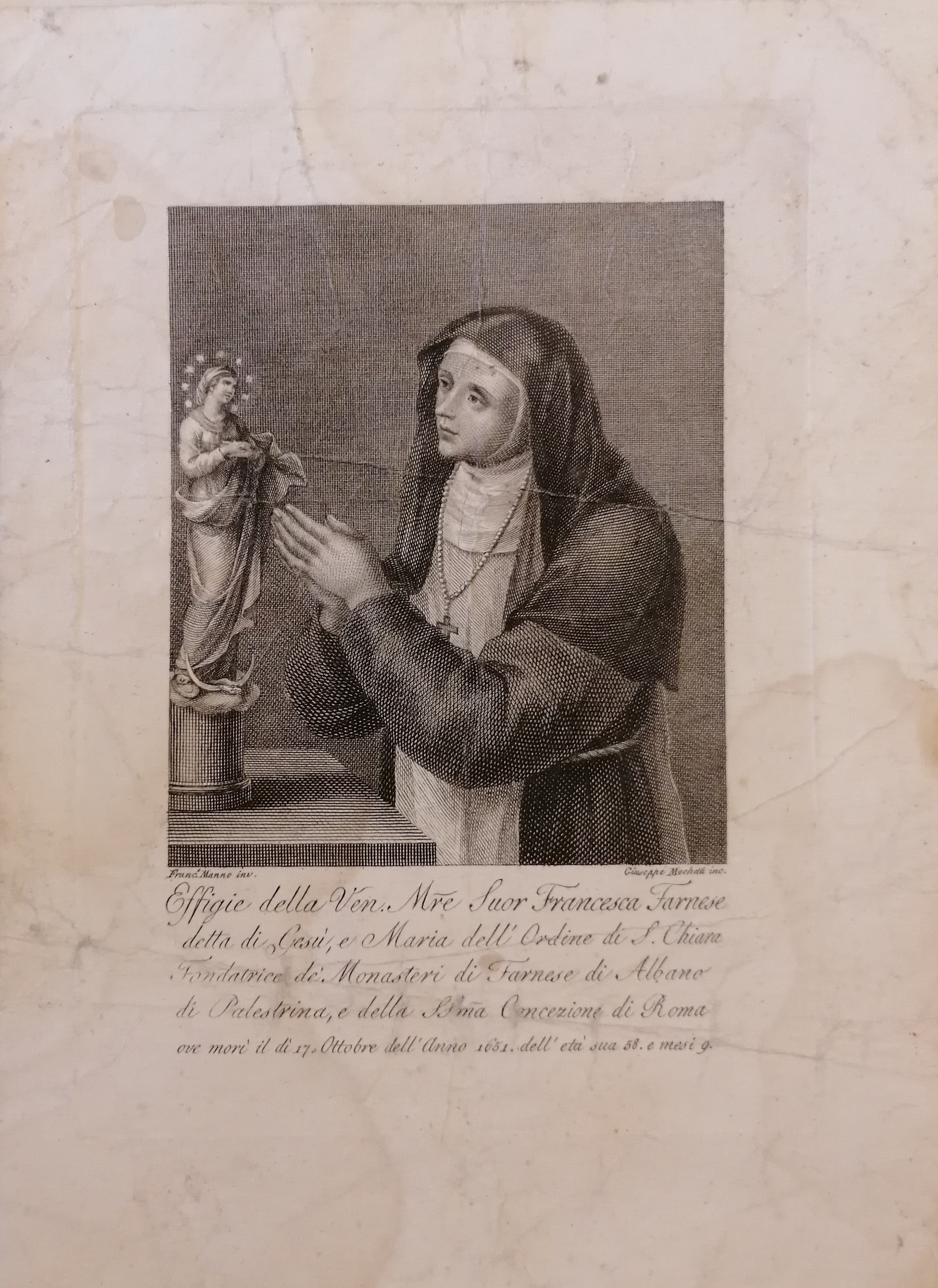 Suor Francesca Farnese (stampa) di Manno Francesco, Mochetti Francesco (XVIII/ XIX)