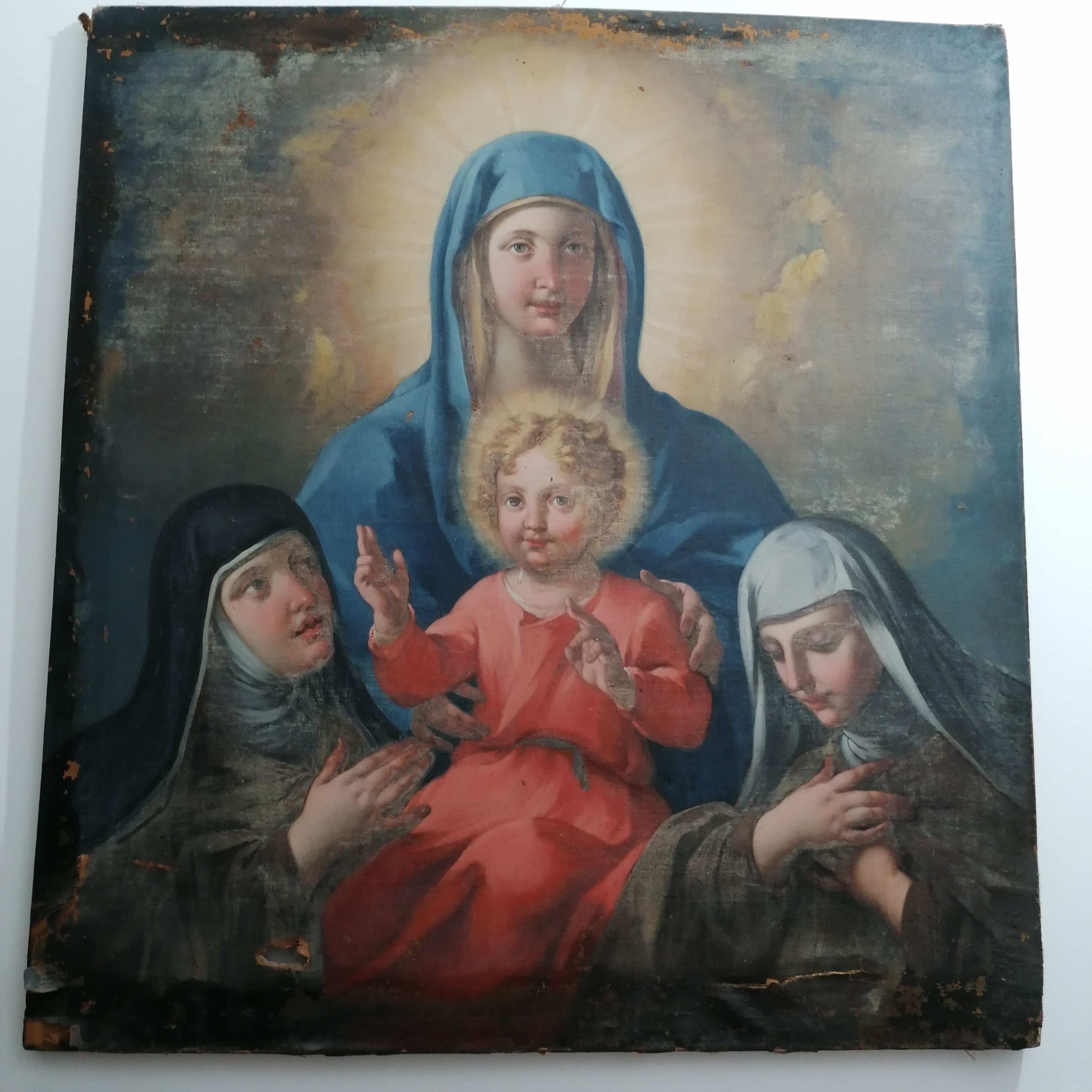 Madonna con Bambino benedicente tra Santa Chiara e una novizia (dipinto) - ambito Italia centrale (fine/ inizio XVII/ XVIII)