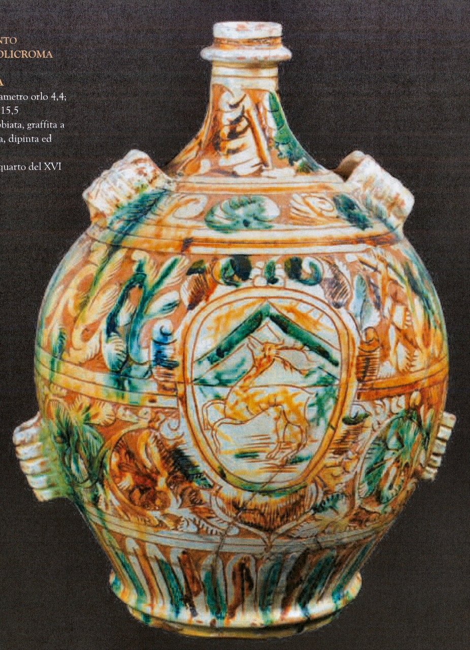 stemmi con motivi decorativi geometrici e vegetali (fiasca, opera isolata) - ambito ferrarese (primo quarto XVI)