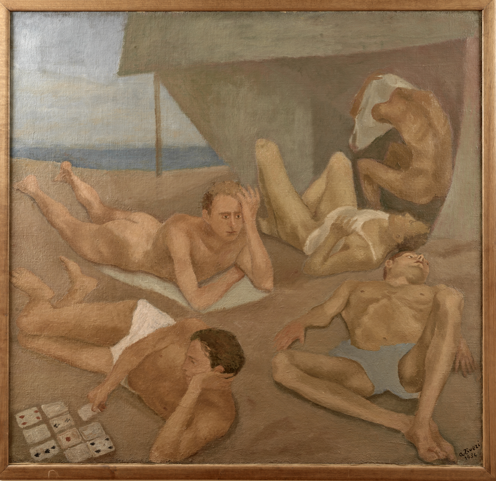 Bagnanti distesi al sole (dipinto) di Ziveri Alberto (sec. XX)