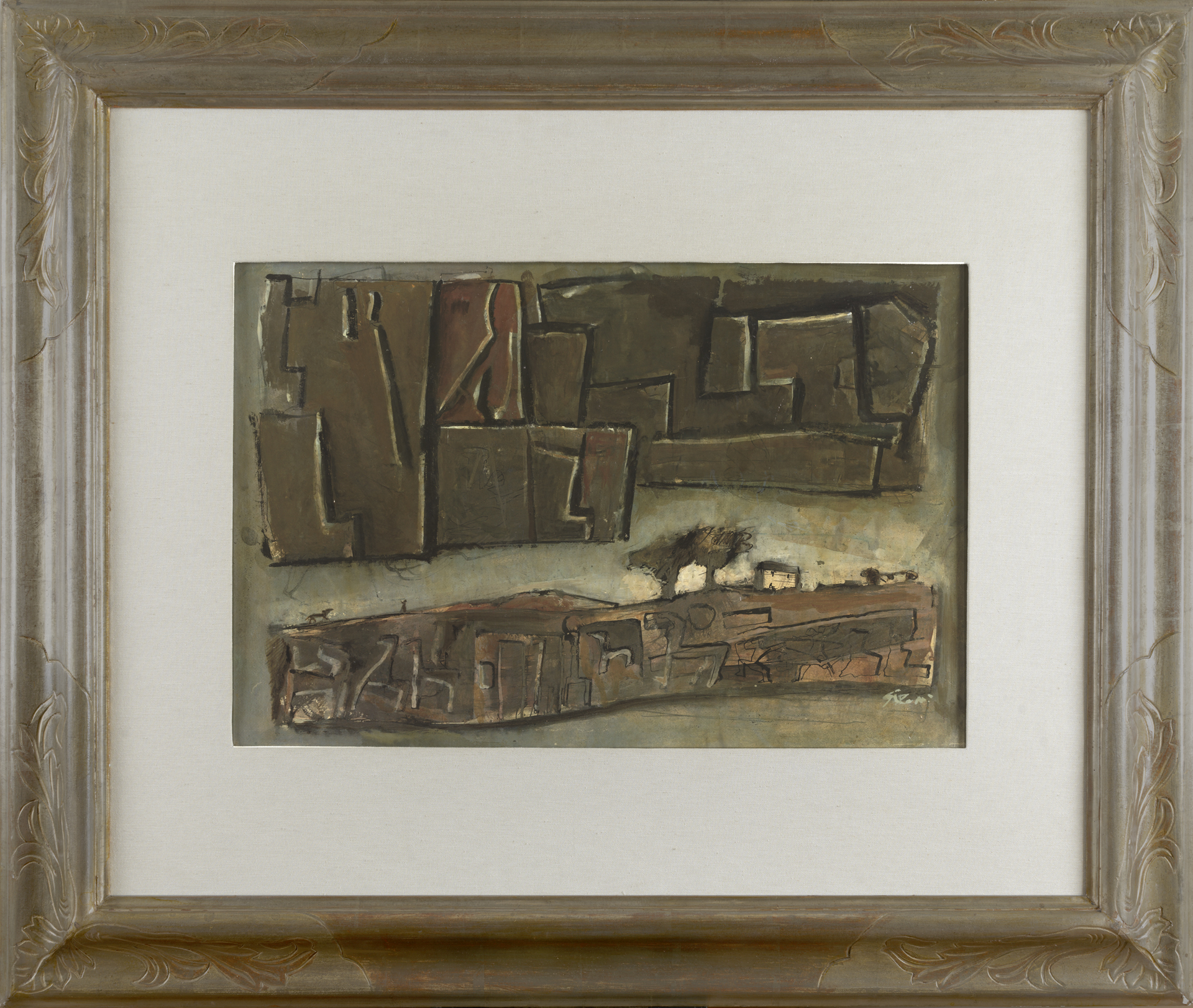 paesaggio con figure e cavalieri (dipinto) di Sironi Mario (sec. XX)