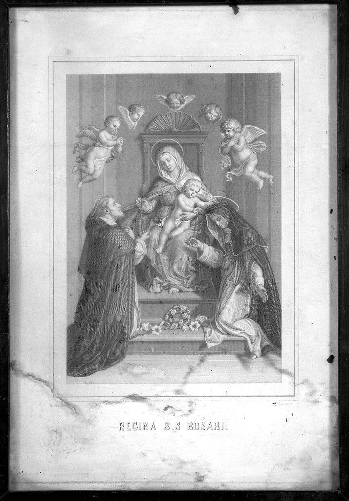 Madonna del Rosario con San Domenico e Santa Caterina da Siena (stampa) di Marcucci Giuseppe, Salvi Giovanni Battista detto Sassoferrato (sec. XIX)