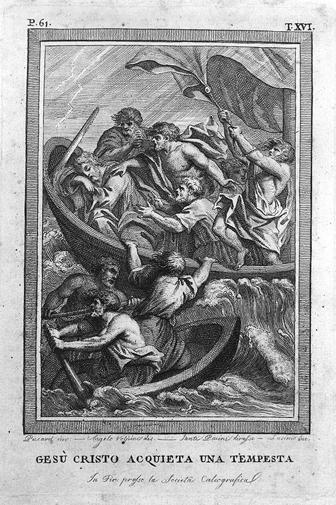 Cristo placa la tempesta sul lago di Tiberiade (stampa) di Lasinio Carlo, Volpini Angelo, Picart Etienne detto Romano (sec. XVIII)