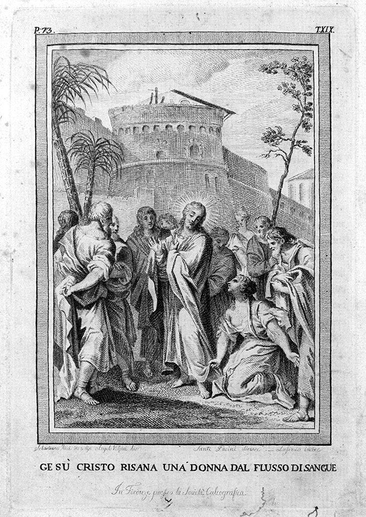 Cristo guarisce l'emorroissa (stampa) di Lasinio Carlo, Volpini Angelo, Ricci Sebastiano (sec. XVIII)