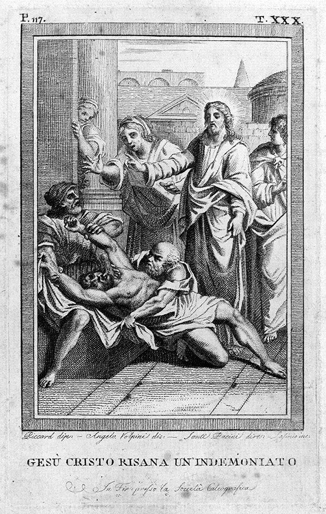 Cristo guarisce l'indemoniato cieco e muto (stampa) di Lasinio Carlo, Volpini Angelo, Picart Etienne detto Romano (sec. XVIII)