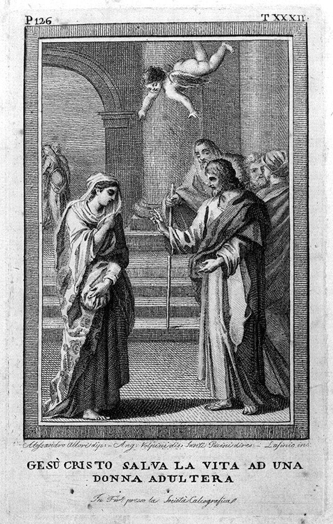 Cristo e l'adultera (stampa) di Lasinio Carlo, Volpini Angelo, Allori Alessandro (sec. XVIII)