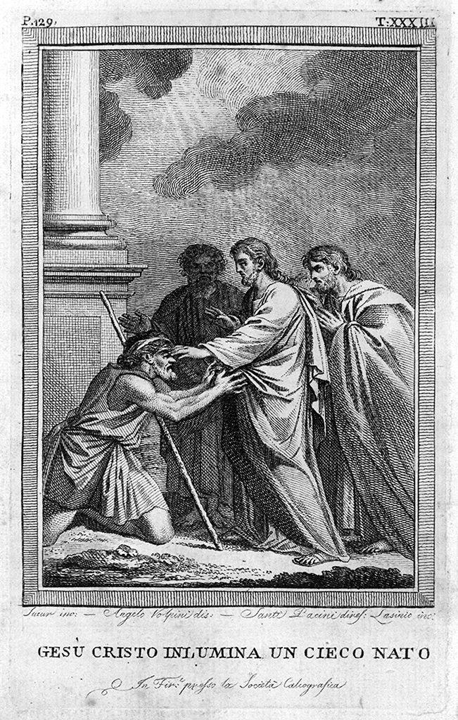 Cristo guarisce il cieco di Betsaida (stampa) di Lasinio Carlo, Volpini Angelo, Le Sueur Eustache (sec. XVIII)