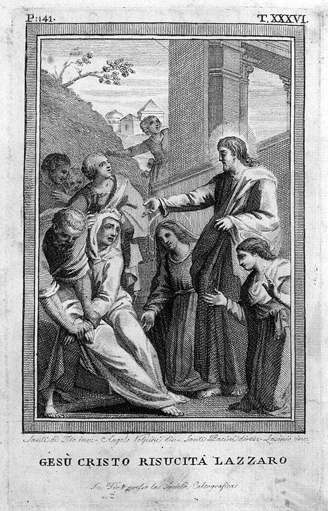 resurrezione di Lazzaro (stampa) di Lasinio Carlo, Volpini Angelo, Santi di Tito (sec. XVIII)