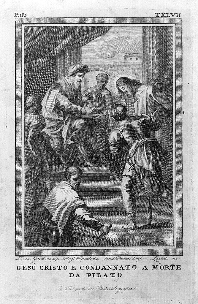 Pilato si lava le mani (stampa) di Lasinio Carlo, Volpini Angelo, Giordano Luca (sec. XVIII)