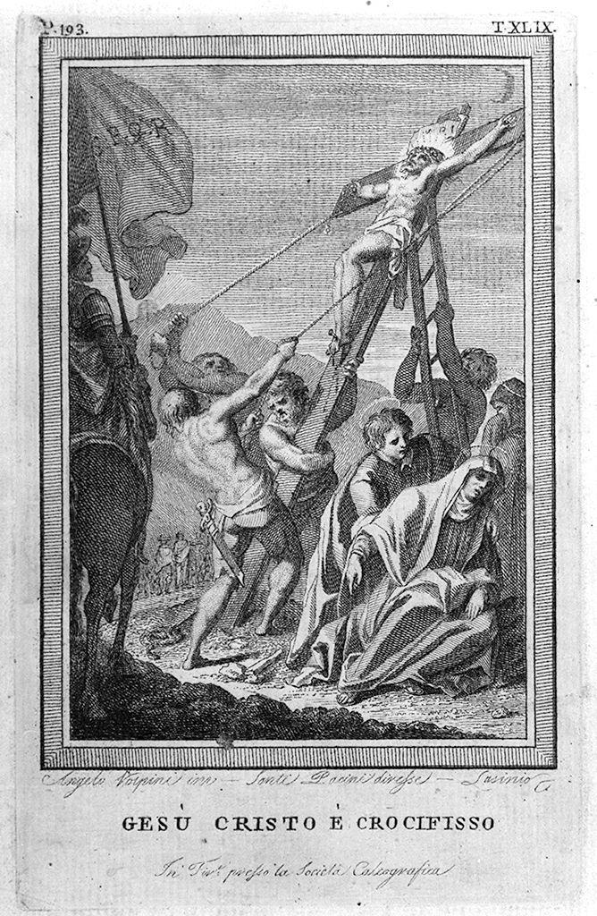crocifissione di Cristo con la Madonna e San Giovanni Evangelista (stampa) di Lasinio Carlo, Volpini Angelo (sec. XVIII)