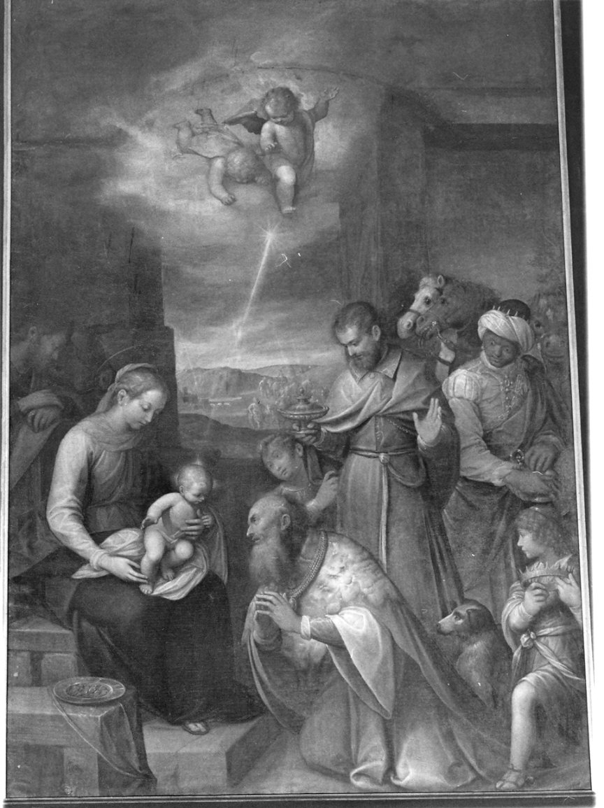 adorazione dei Re Magi (dipinto, pendant) di Caccia Guglielmo detto Moncalvo (primo quarto sec. XVII)