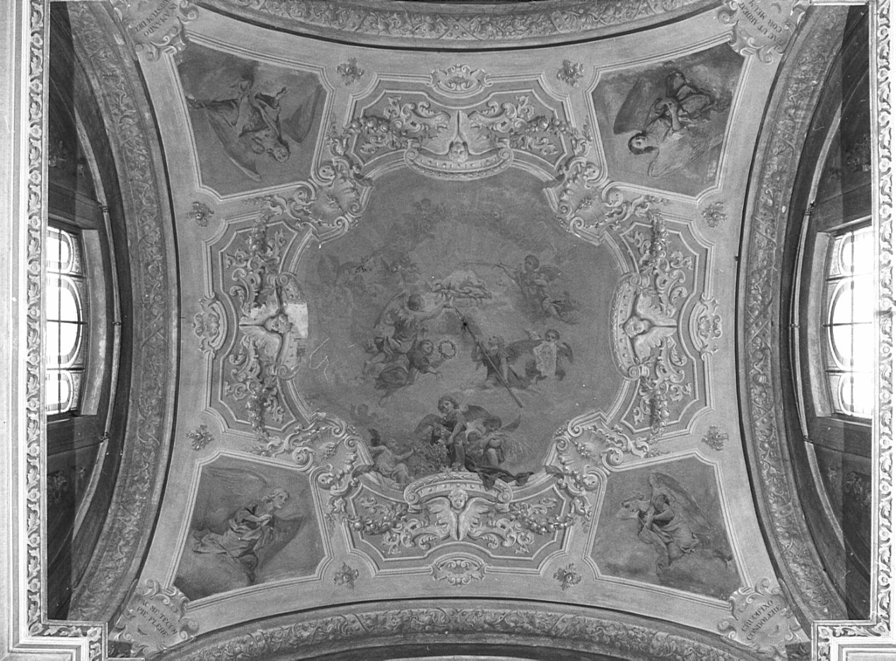 Agnus Dei/ angeli/ simboli della passione (dipinto, opera isolata) di Ferrario Federico, Bonacina Francesco Antonio, Morgari Luigi (prima metà sec. XVIII, sec. XX)
