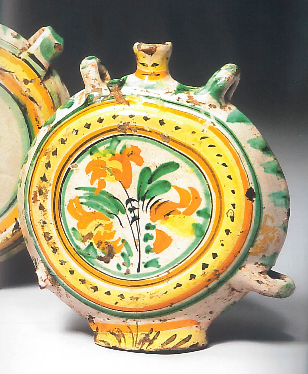 fiore e foglie (borraccia - da caccia) - manifattura arianese (XIX)