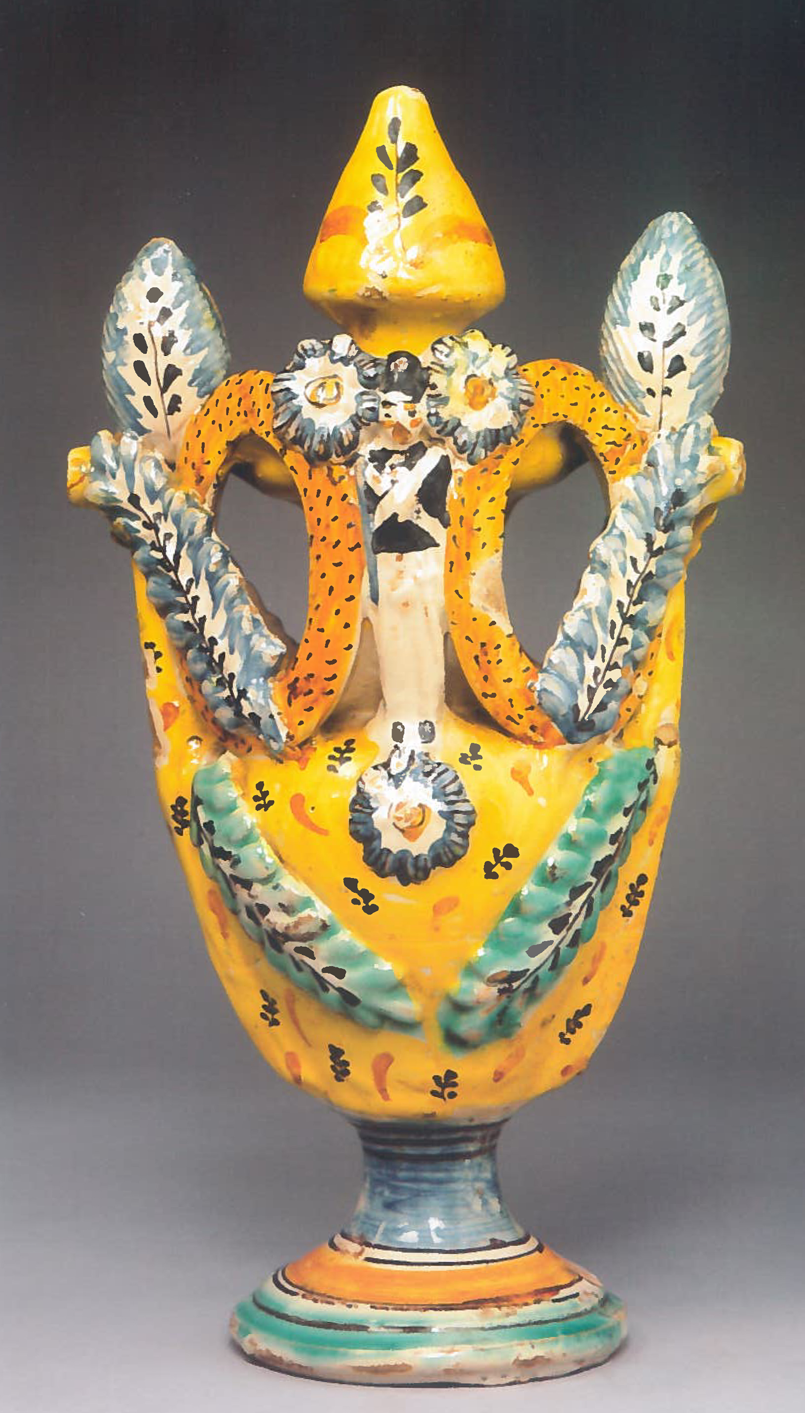 decorazione floreale e antropomorfa (fiasca) (prima metà XIX)