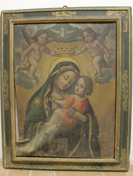 Madonna con Bambino e angeli reggicorona (dipinto, opera isolata) - ambito umbro (sec. XVI)