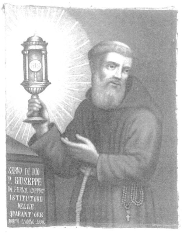 Padre Giuseppe Piantanida da Ferno cappuccino con ostensorio (dipinto, opera isolata) di Benzoni Pierina (attribuito) (prima metà XX)