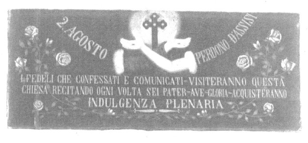 Stemma francescano e tralci di rose (dipinto, opera isolata) di Benzoni Pierina (attribuito) (XX)