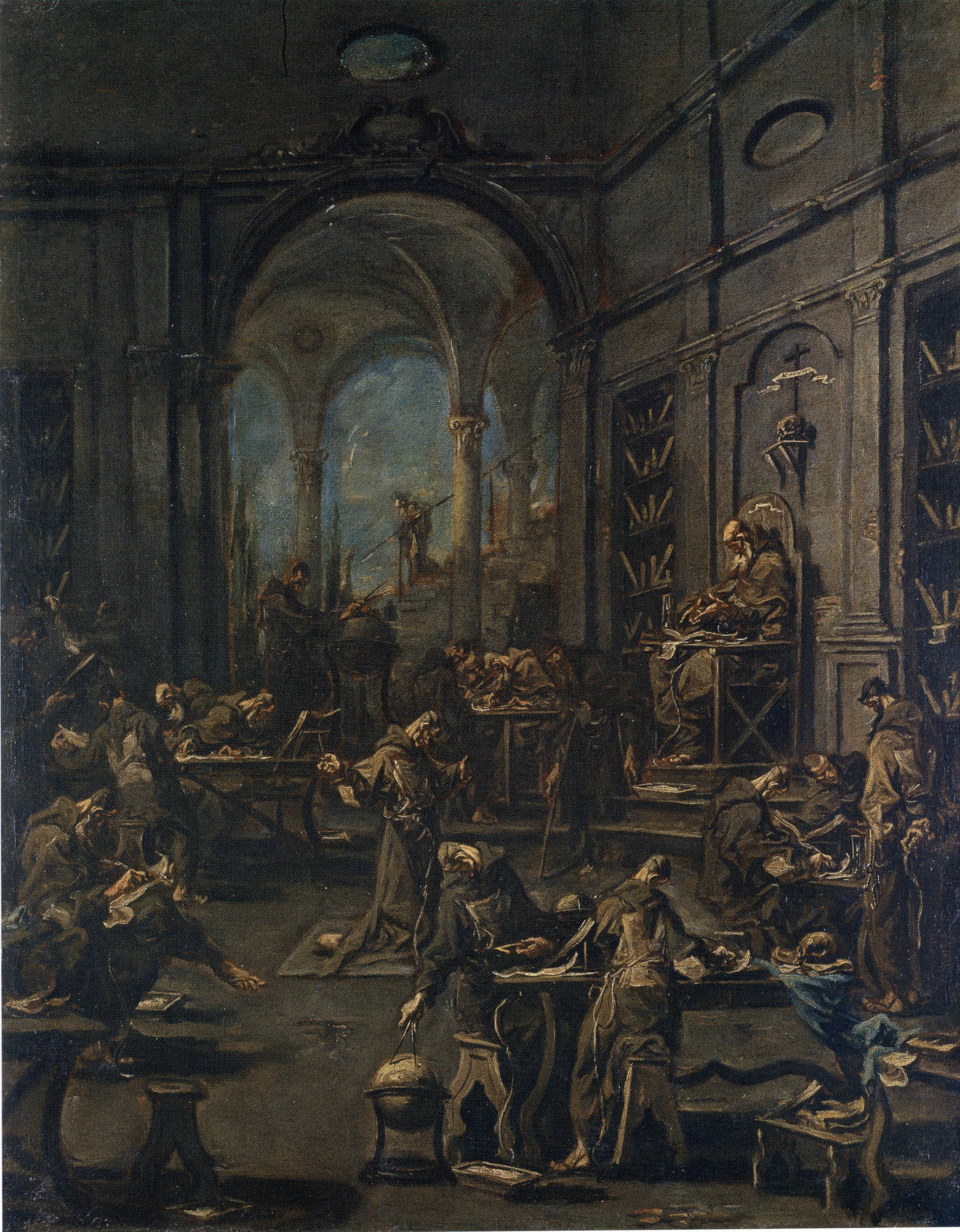 frati in biblioteca (dipinto, opera isolata) di Magnasco Alessandro (sec. XVIII)