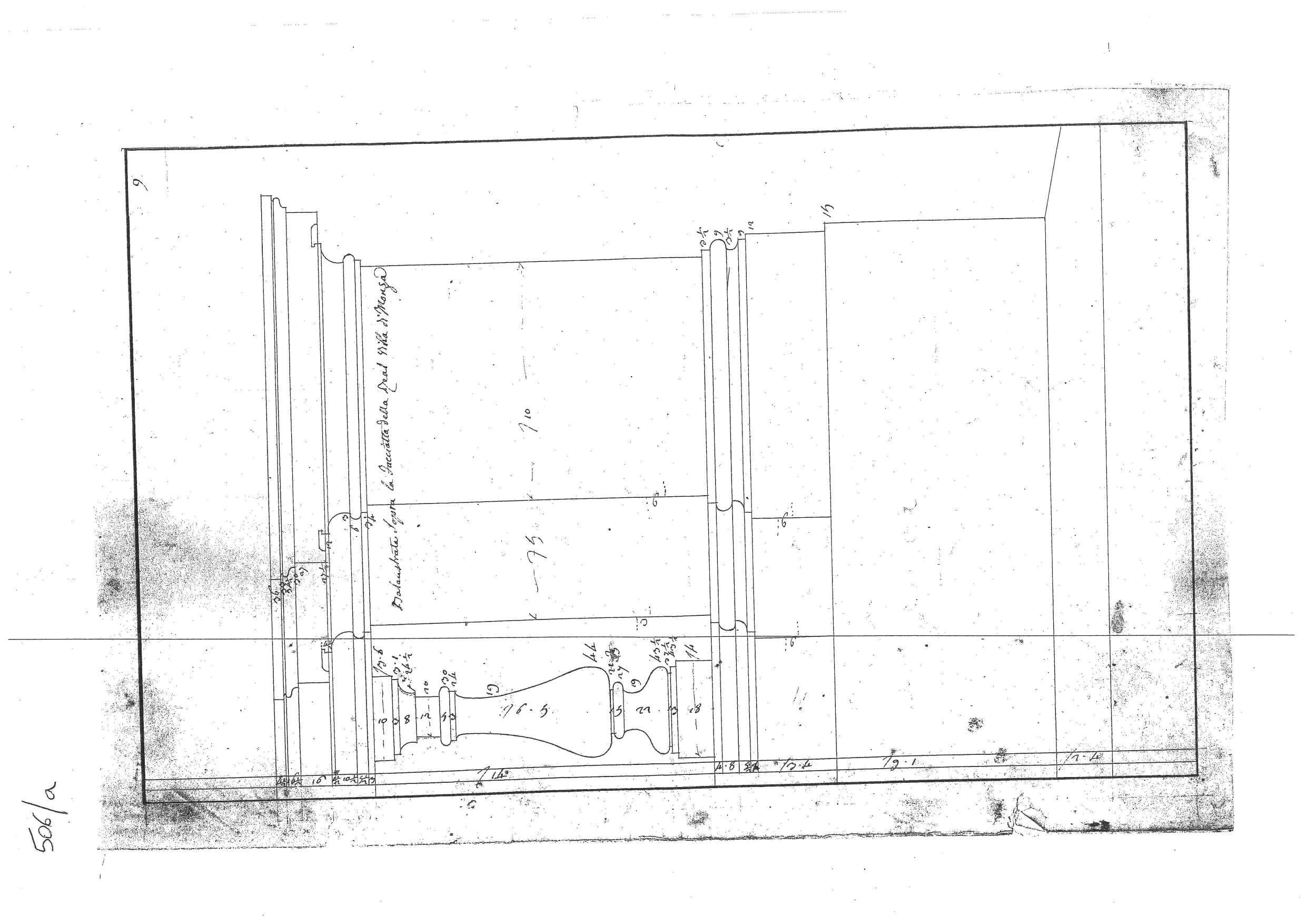 "Balaustrata sopra la Facciata della Real Villa di Monza"/ "Attico delle Finestre sulla Facciata della Real Villa di Monza", progetti architettonici per la Villa Reale di Monza (disegno architettonico, elemento d'insieme) di Piermarini Giuseppe (sec. XVIII)