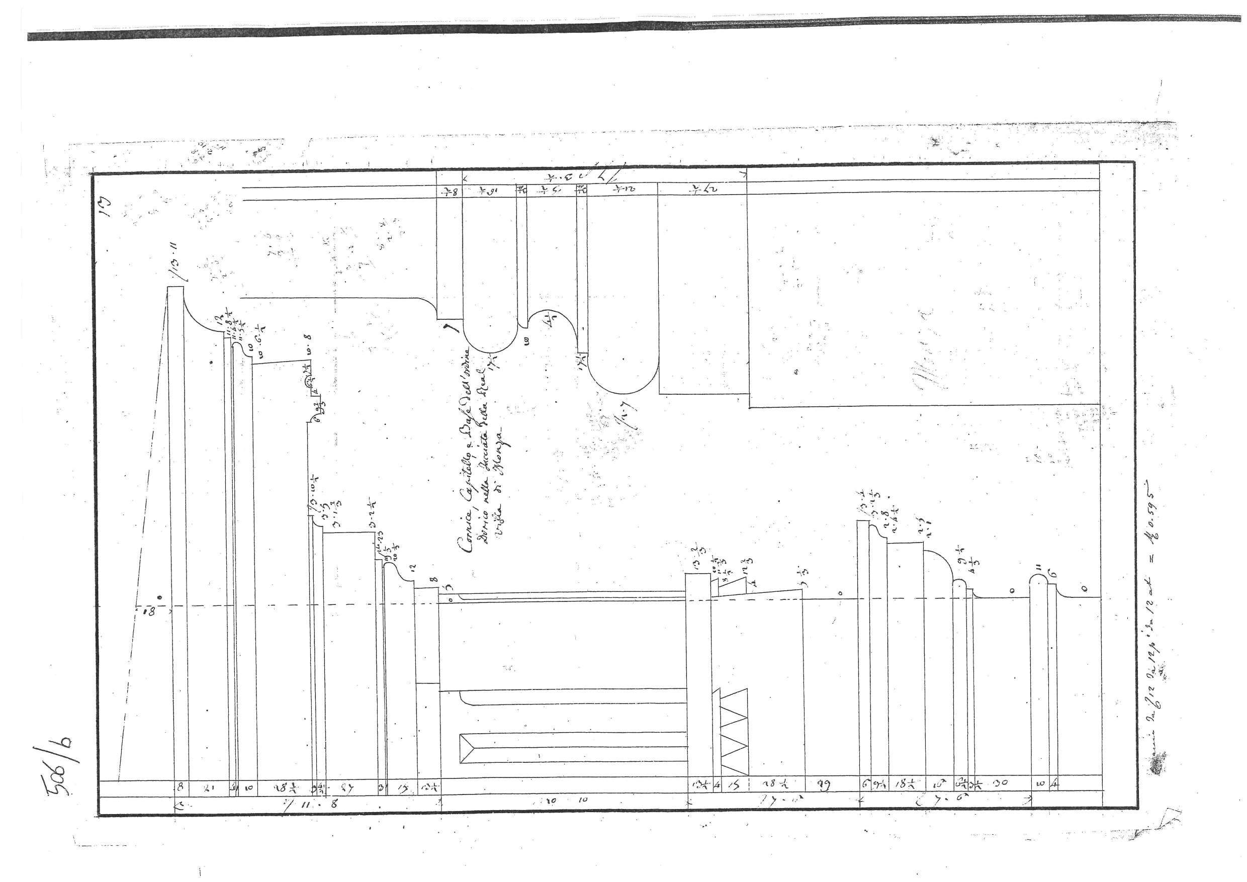 "Cornice, Capitello, e Base dell'Ordine Dorico della Facciata della Real Villa di Monza"/ "Finestra del Piano Superiore nella Facciata della Real Villa di Monza", progetti architettonici per la Villa Reale di Monza (disegno architettonico, elemento d'insieme) di Piermarini Giuseppe (sec. XVIII)