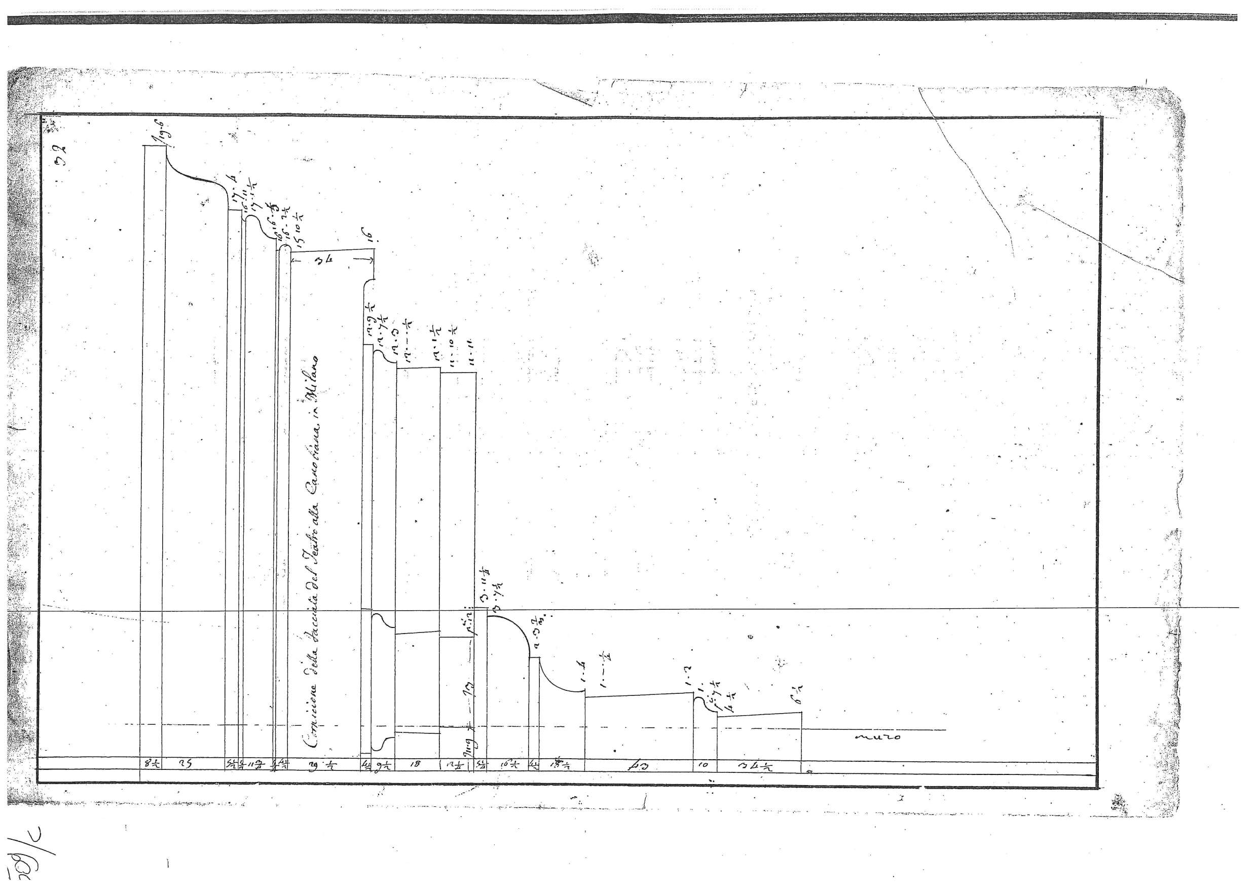 "Cornicione della Facciata del Teatro della Canobiana in Milano"/ "Cornicione di una casa in Porta Orientale in Milano", progetti architettonici per il Teatro alla Canobiana e per una casa in Porta Orientale a Milano (disegno architettonico, elemento d'insieme) di Piermarini Giuseppe (sec. XVIII)