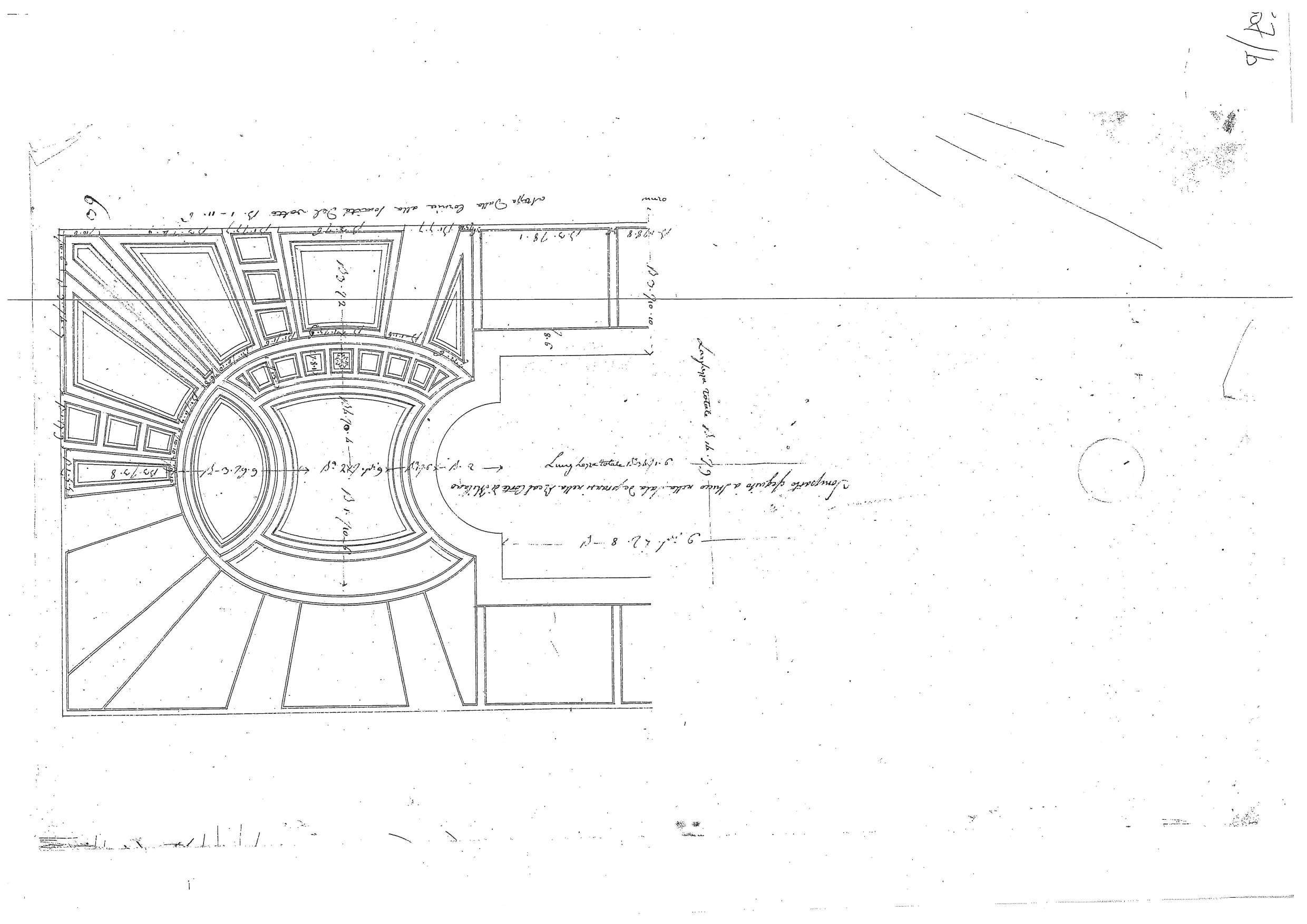 "Scomparto eseguito a stucco nella Sala de Pranzi nella Real Corte di Milano"/ "Sagome attinenti al precedente Scomparto", progetti architettonici per il Palazzo Reale di Milano (disegno architettonico, elemento d'insieme) di Piermarini Giuseppe (sec. XVIII)