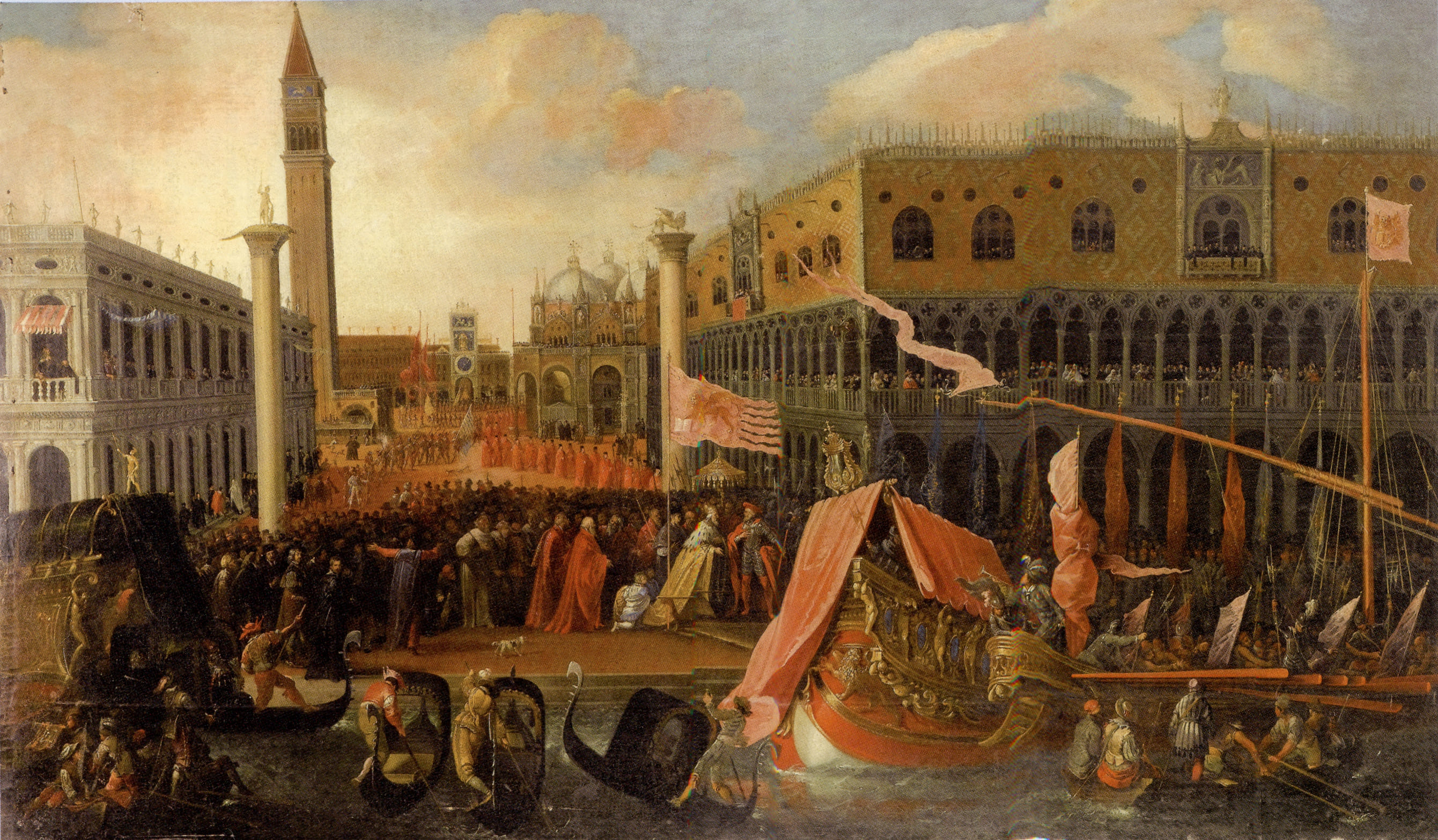 Lo sbarco alla piazzetta di San Marco di un Capitano da Mar, accolto dal doge Francesco Molin (dipinto, opera isolata) di Heintz Joseph il Giovane (sec. XVII)