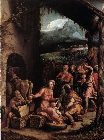 adorazione dei Magi (dipinto, opera isolata) di Sellari Girolamo detto Girolamo da Carpi (sec. XVI)