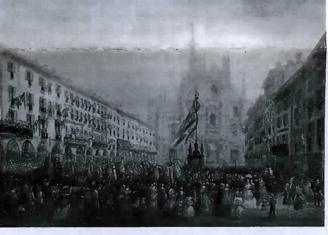 la commemorazione dei caduti nelle Cinque Giornate tenuta in Piazza del Duomo il 6 aprile 1848 (dipinto, opera isolata) di Bossoli, Carlo (sec. XIX)