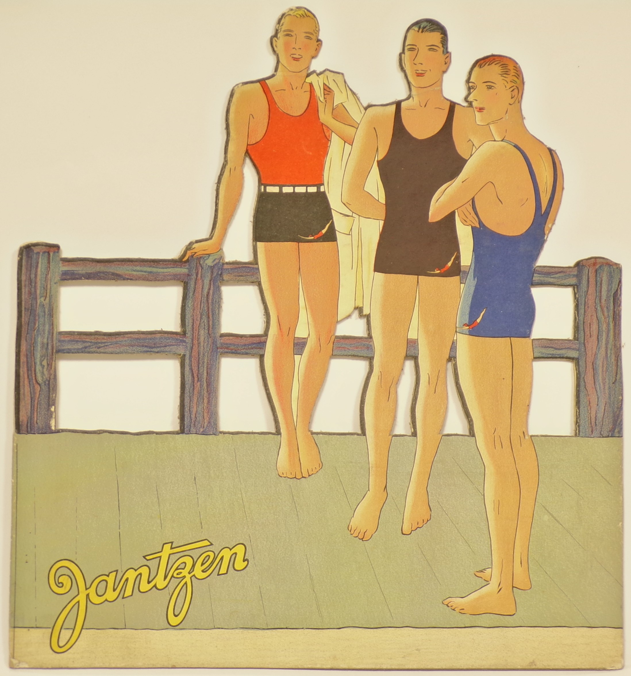 Jantzen, Tre giovani bagnanti in costume Jantzen (Cartello - da vetrina) - ambito statunitense (metà XX)
