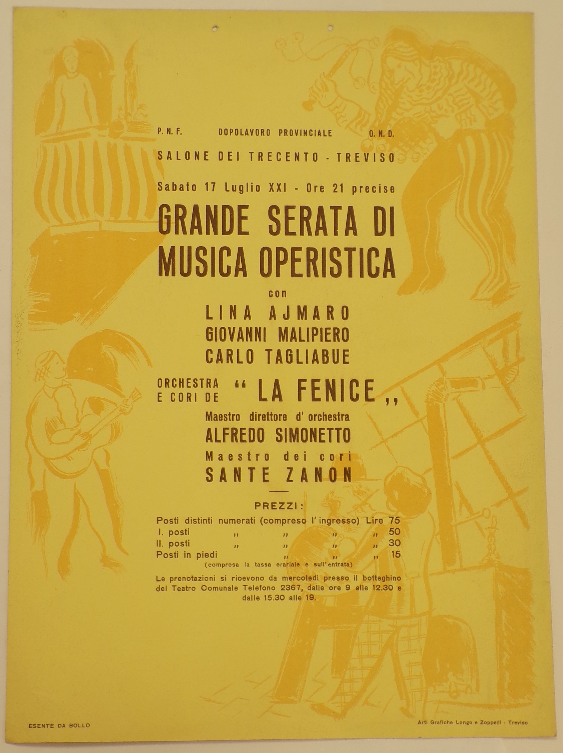 Grande serata di musica operistica, Scena del salone di Romeo e Giulietta, Rigoletto, Mario Cavaradossi al cavalletto (locandina) di Batacchi Franco - ambito trevigiano (metà XX)