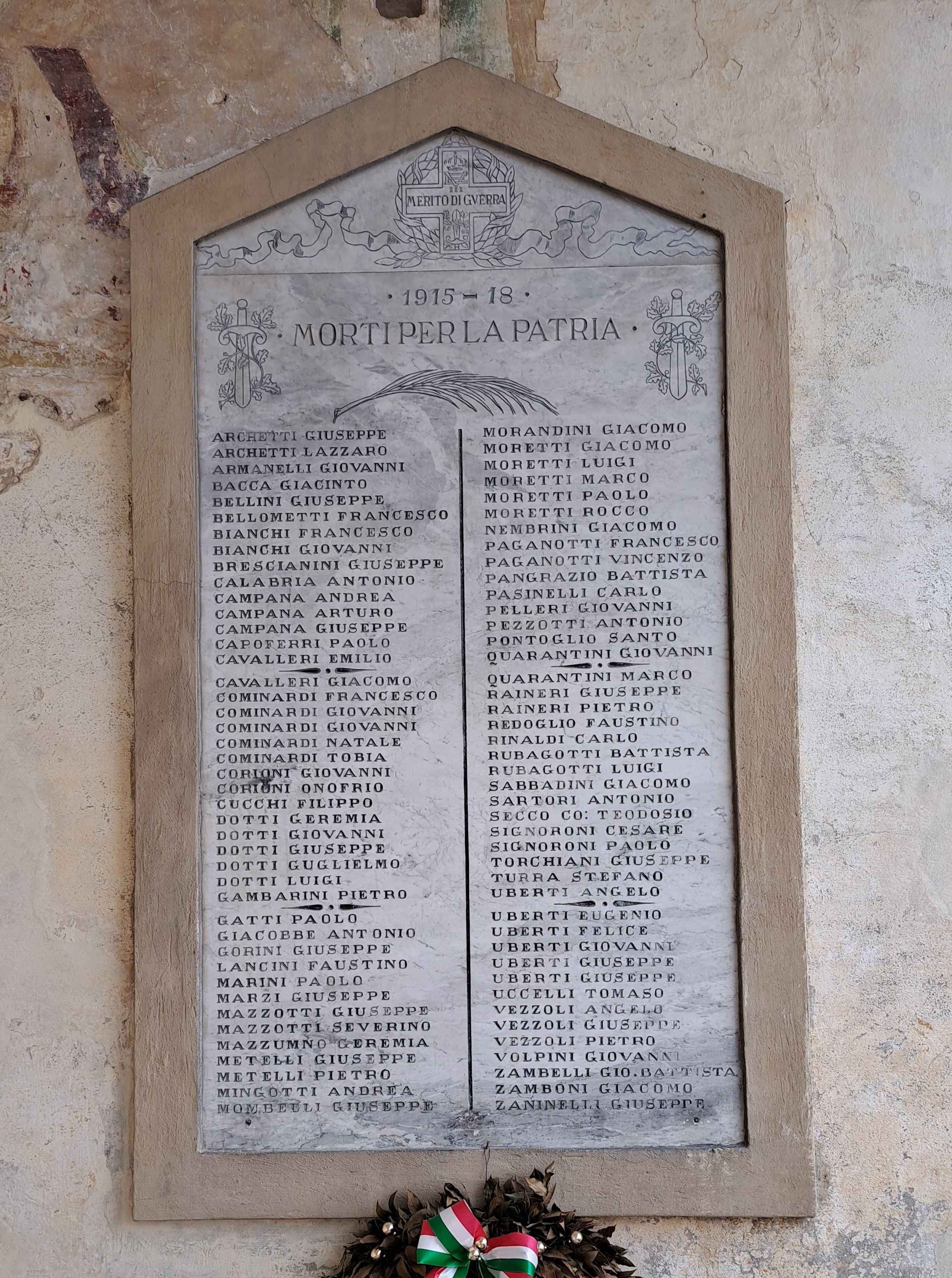 Onorificenza militare, Palma del martirio (monumento ai caduti - a lapide, opera isolata) - ambito bresciano (primo quarto XX)