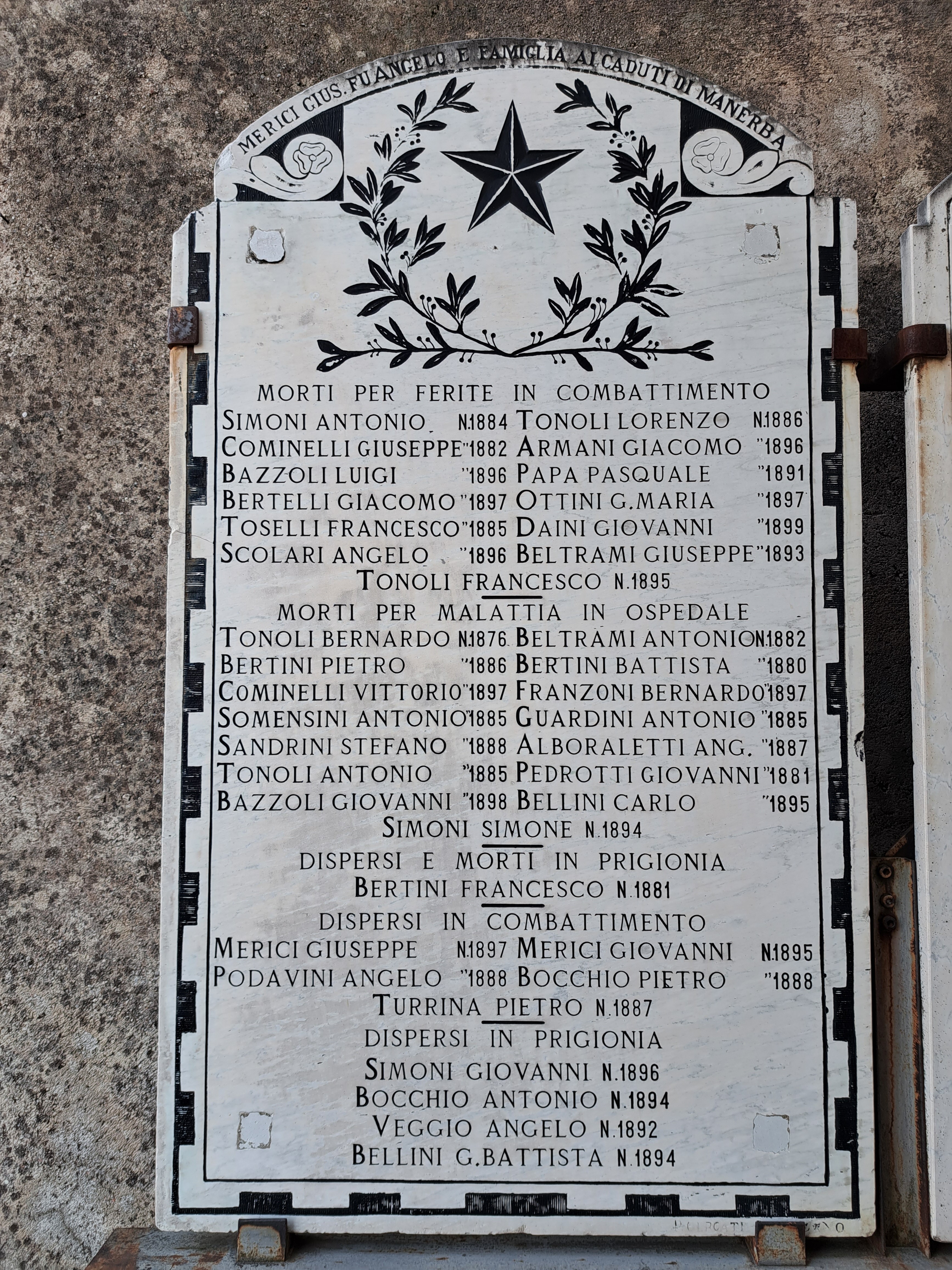 Stella d'Italia (monumento ai caduti - a lapide, opera isolata) di Gergati, Pietro (attribuito) (primo quarto XX)