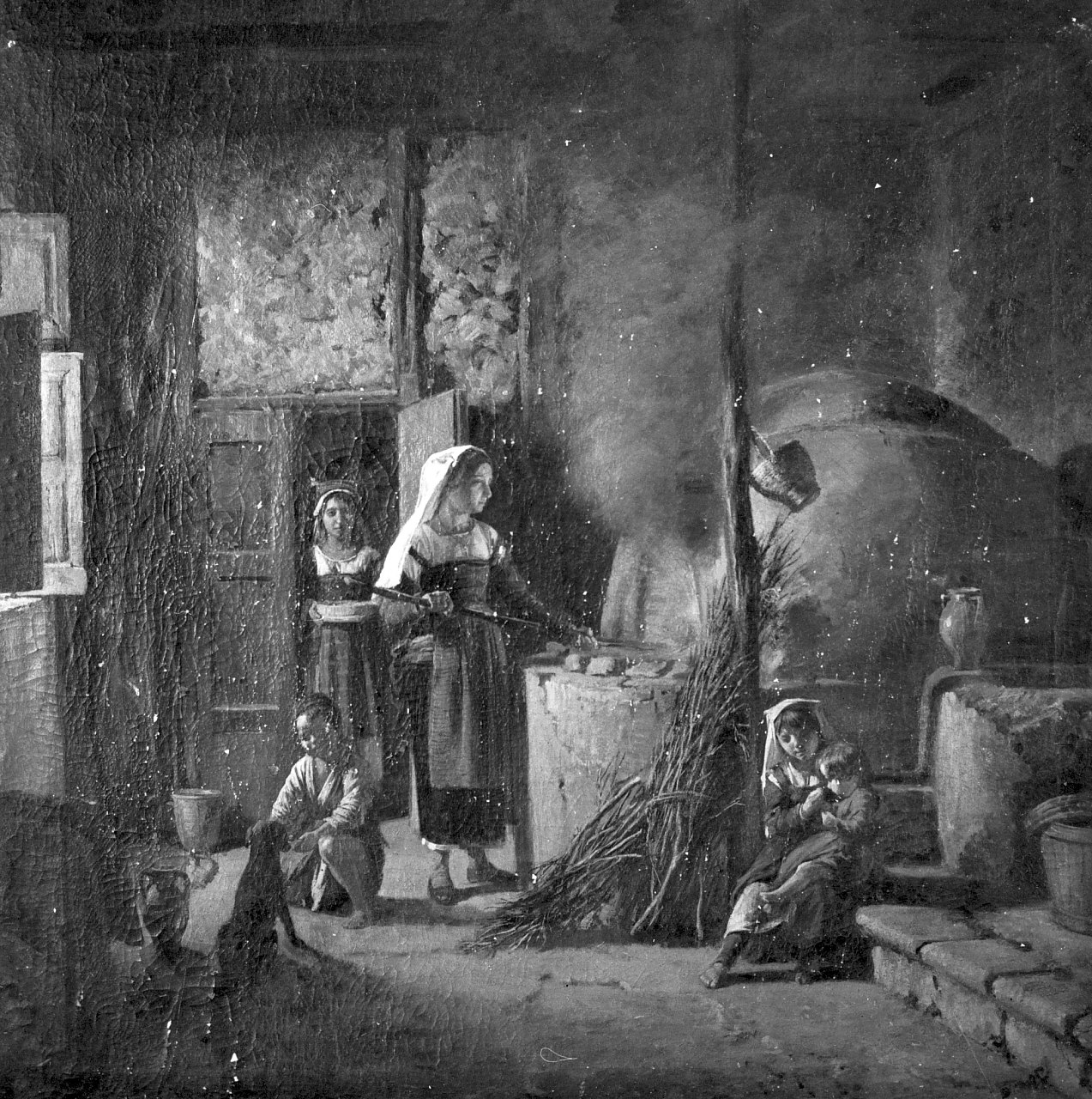 Forno Calabrese, Scena domestica in Calabria, presso il forno, interno con figure (dipinto, opera isolata) di Lenzi Michele (terzo quarto XIX)