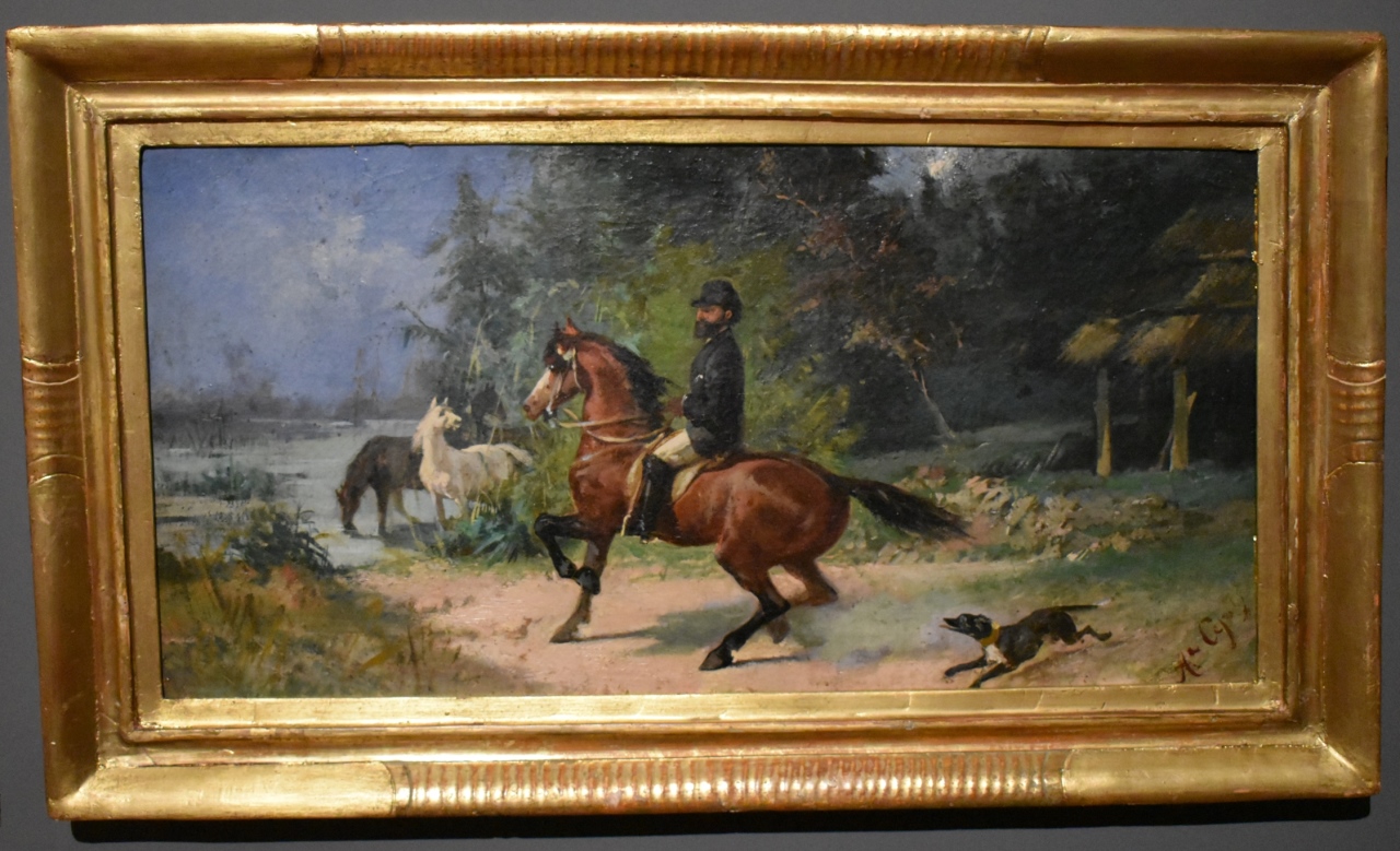Cavaliere in palude, figura maschile a cavallo (dipinto, opera isolata) di Cefaly Andrea (ultimo quarto XIX)