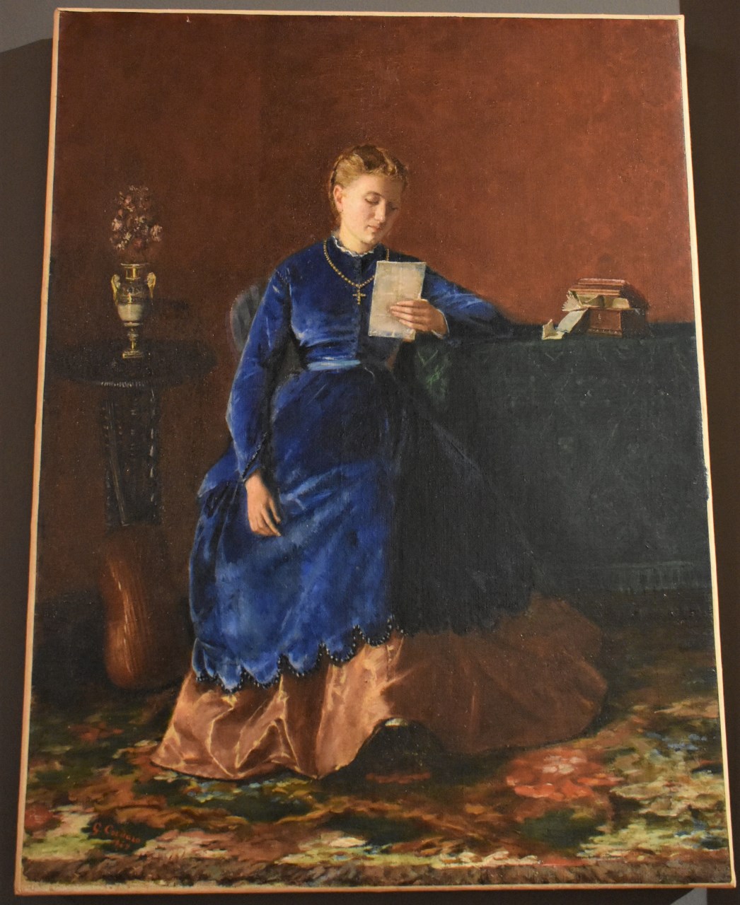 Donna che legge, interno con figura femminile (dipinto, opera isolata) di Cordaro Gregorio (terzo quarto XIX)