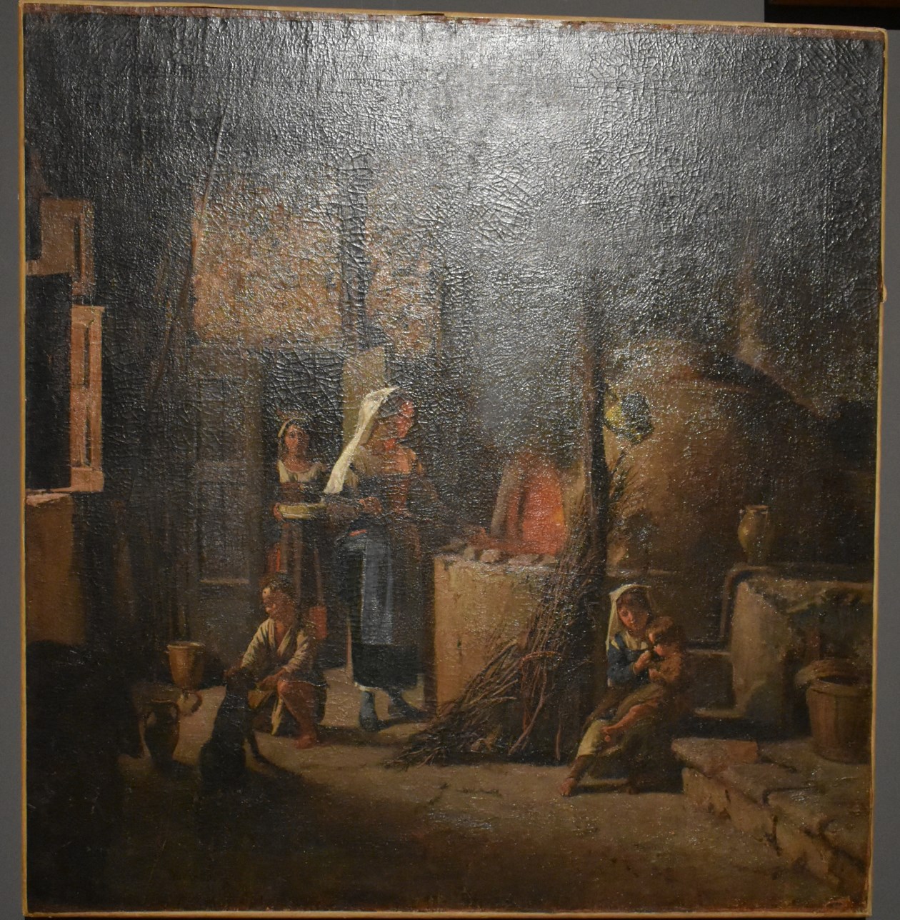Forno Calabrese, Scena domestica in Calabria, presso il forno, interno con figure (dipinto, opera isolata) di Lenzi Michele (terzo quarto XIX)