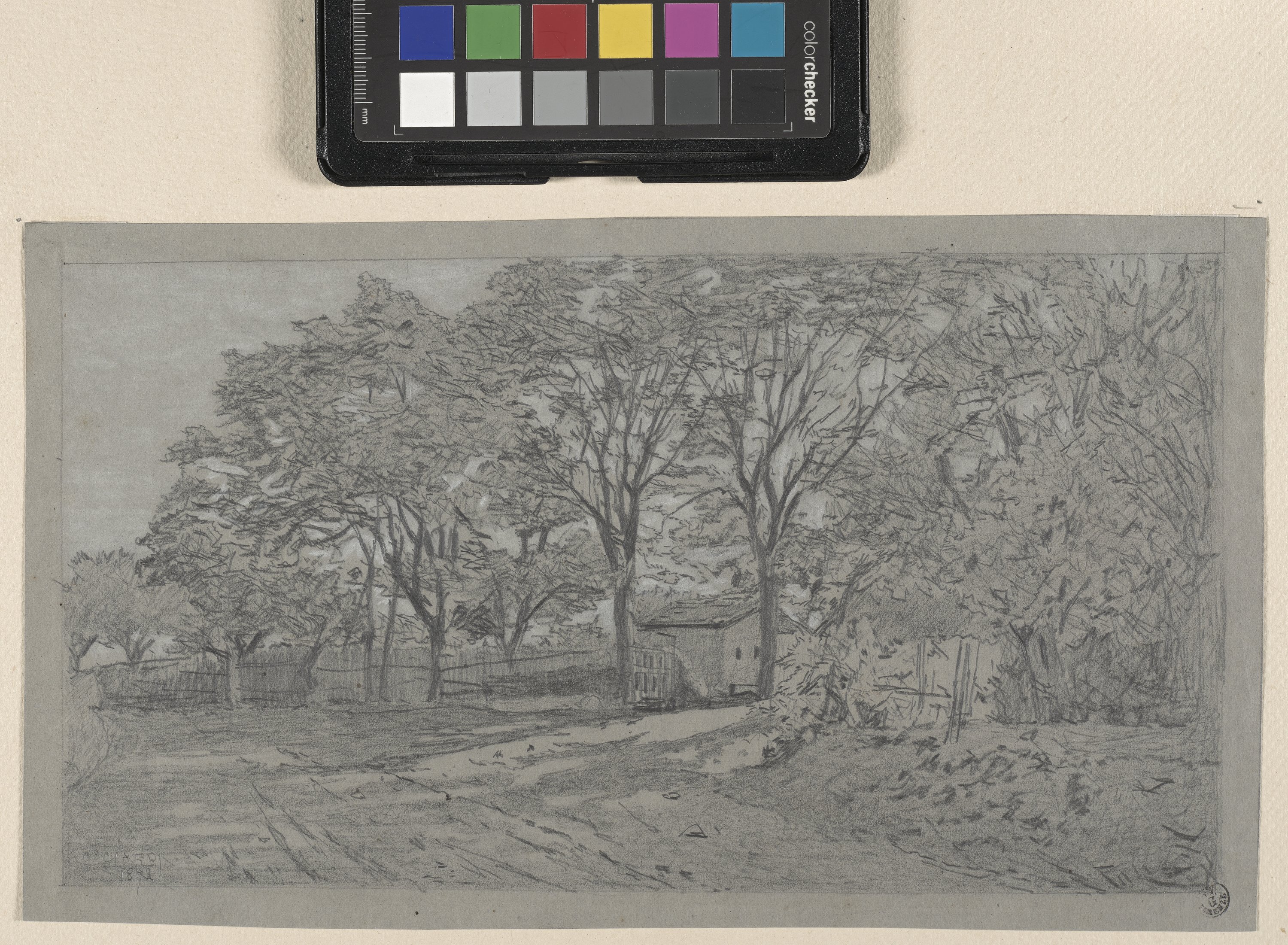 Paesaggio campestre con una piccola casa e alberi (disegno) di Ciardi Guglielmo (XIX)