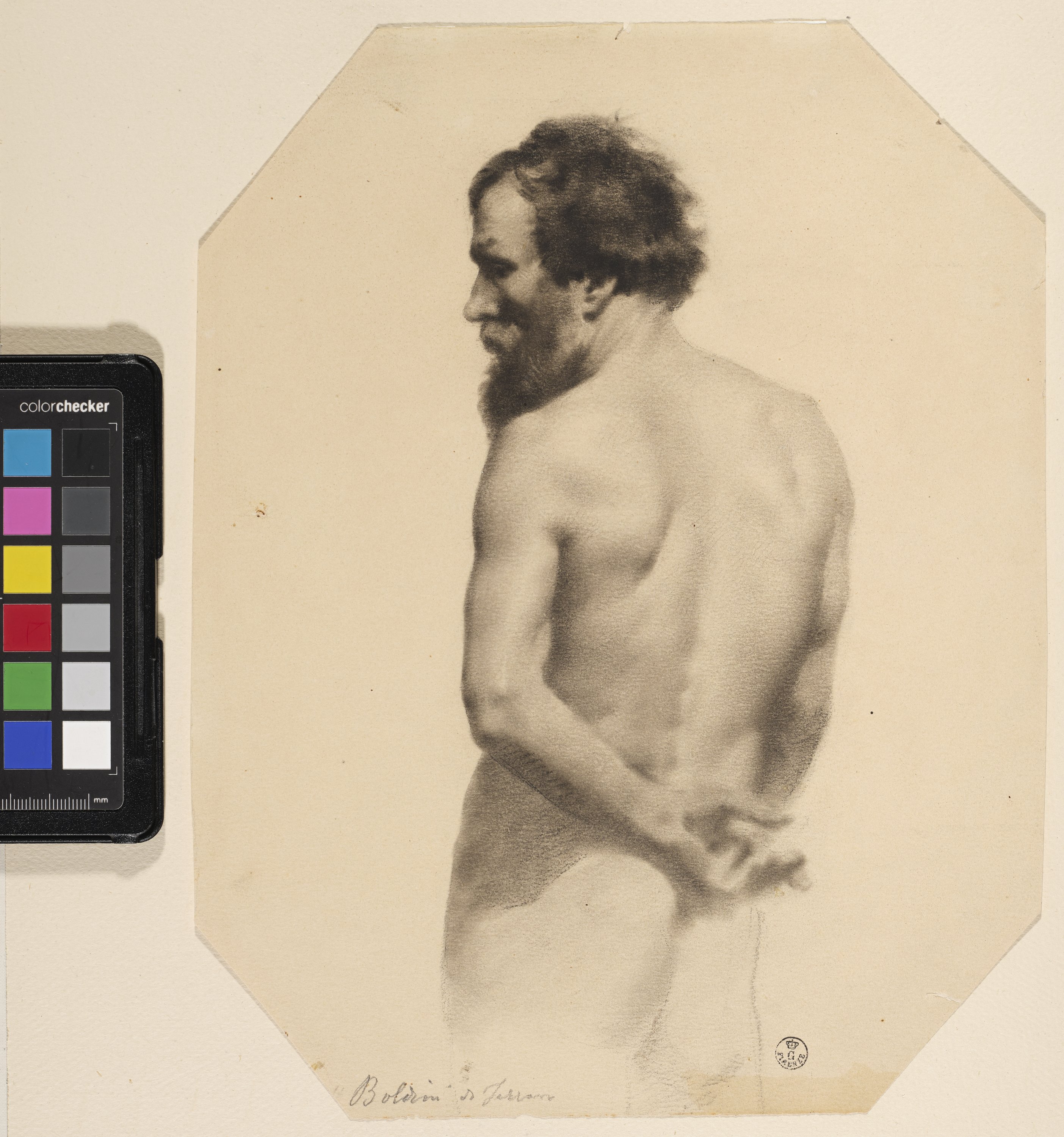 Figura maschile nuda di spalle (disegno) di Boldini Giovanni (XIX)