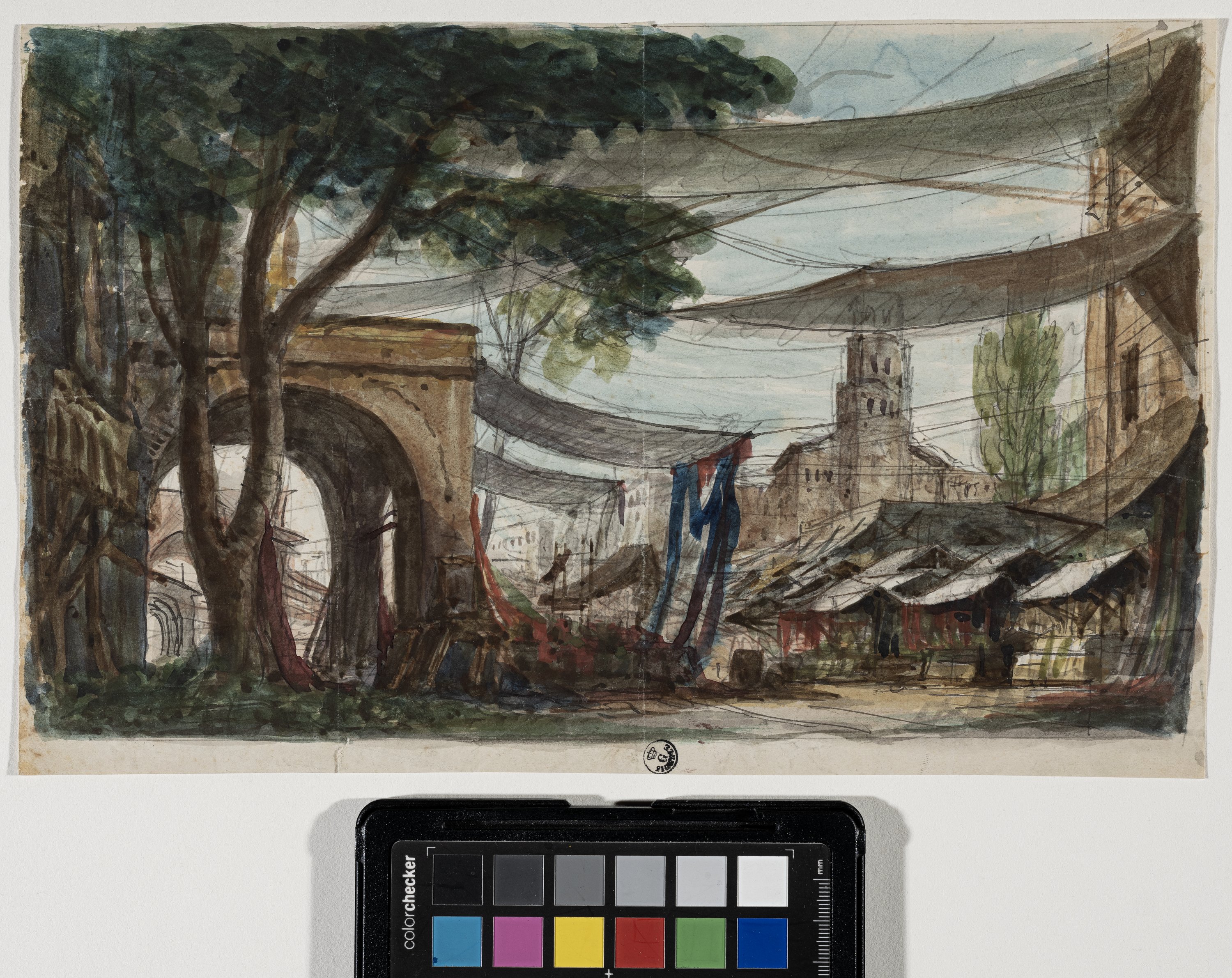 Bozzetto per scenografia per 'La muta di Portici' (disegno) di Lessi Agostino (prima metà XIX)