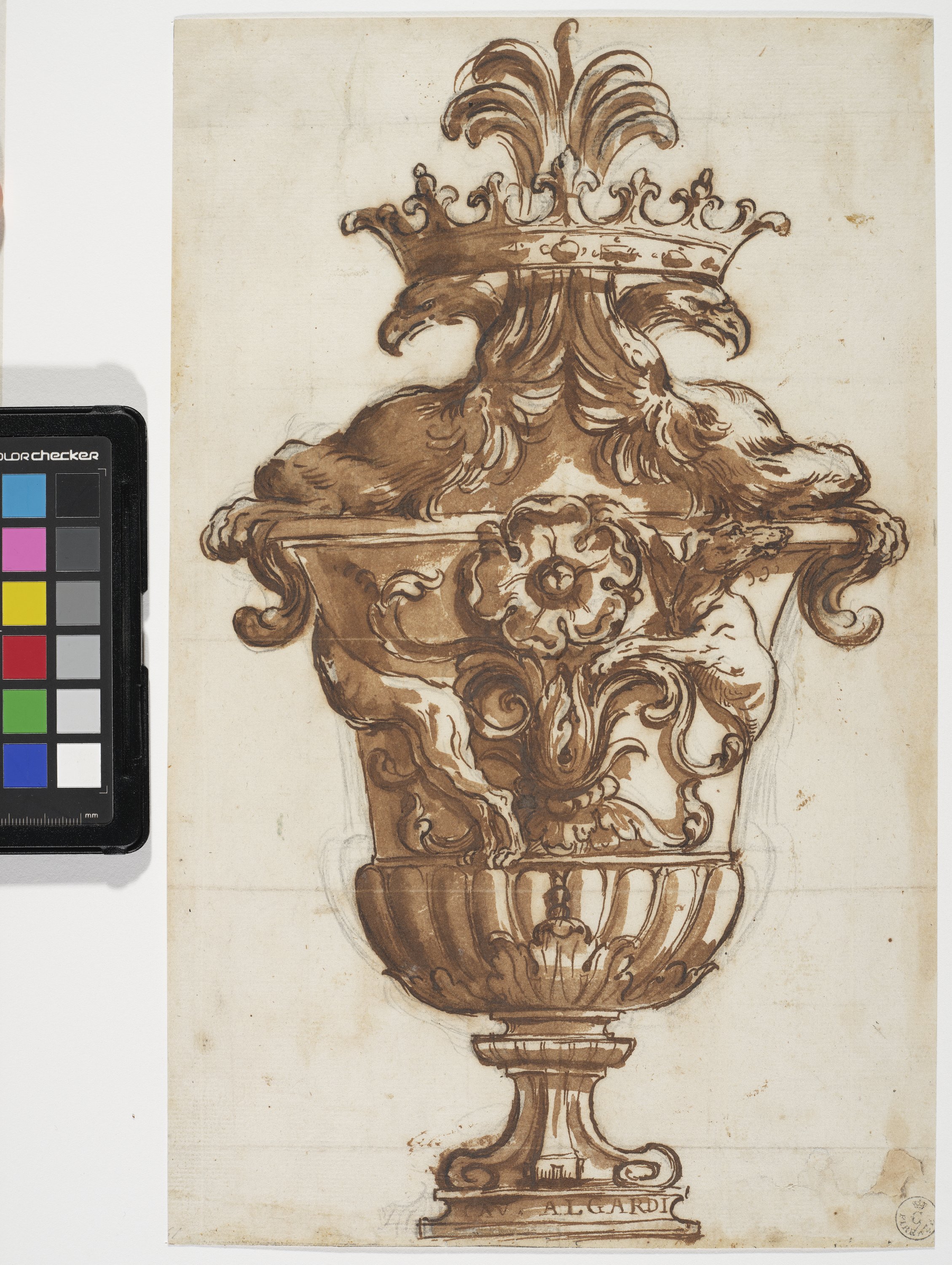 vaso con coperchio (disegno) di Algardi Alessandro (prima metà XVII)