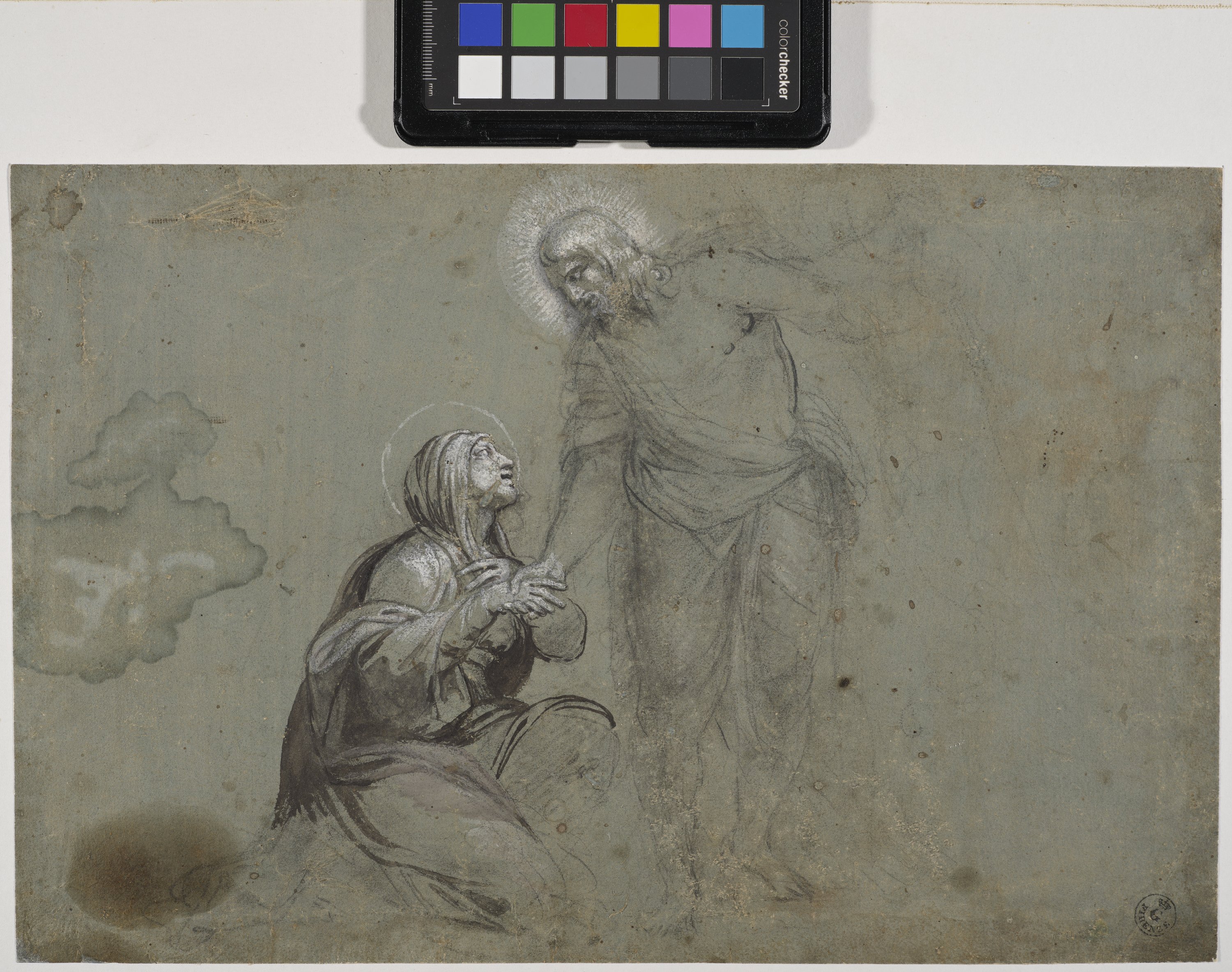 Studio per l'apparizione di Cristo risorto alla Madonna (disegno) di Albani Francesco (prima metà XVII)