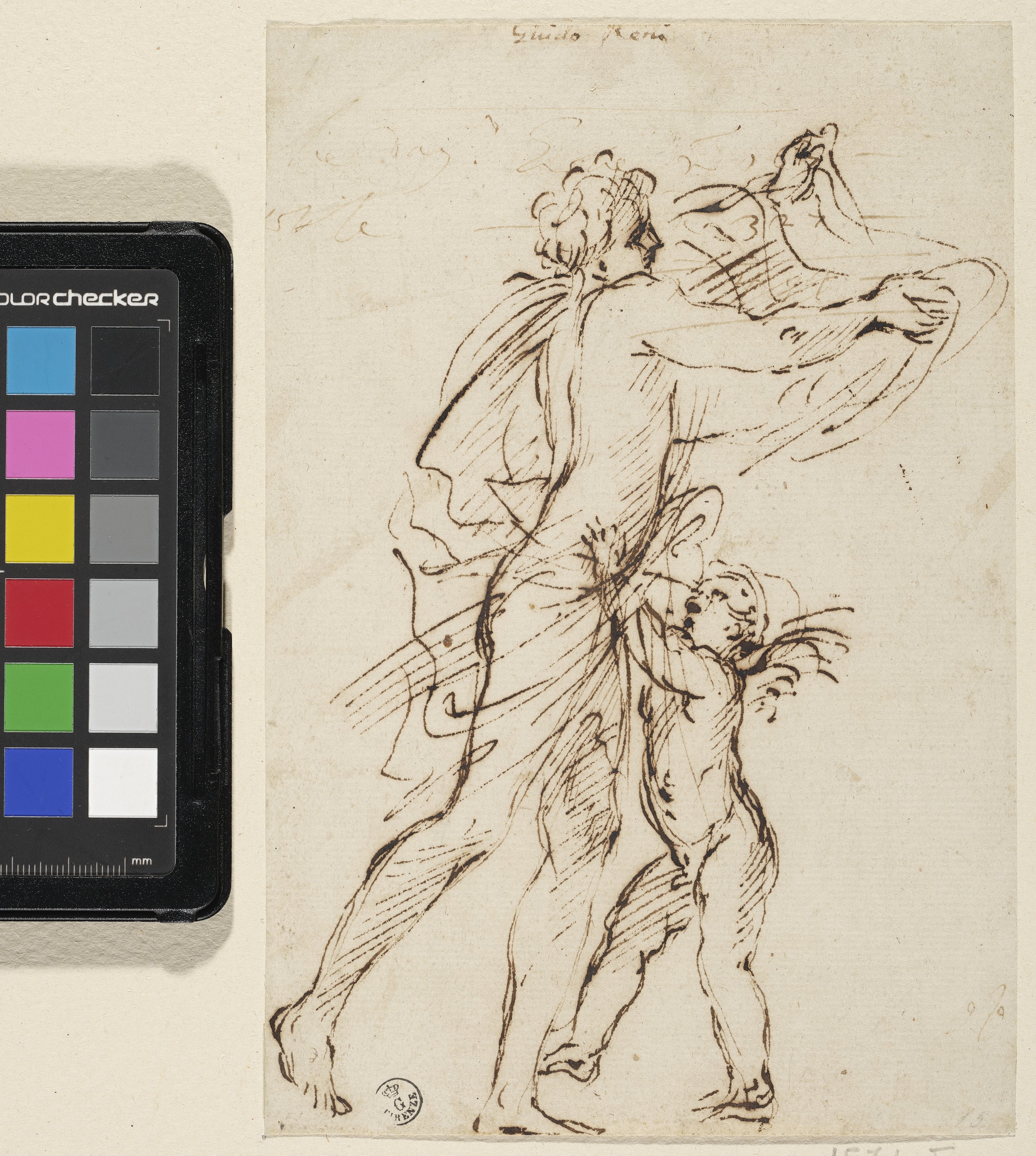 Studio di figura virile in piedi e putto (disegno) di Algardi Alessandro (prima metà XVII)