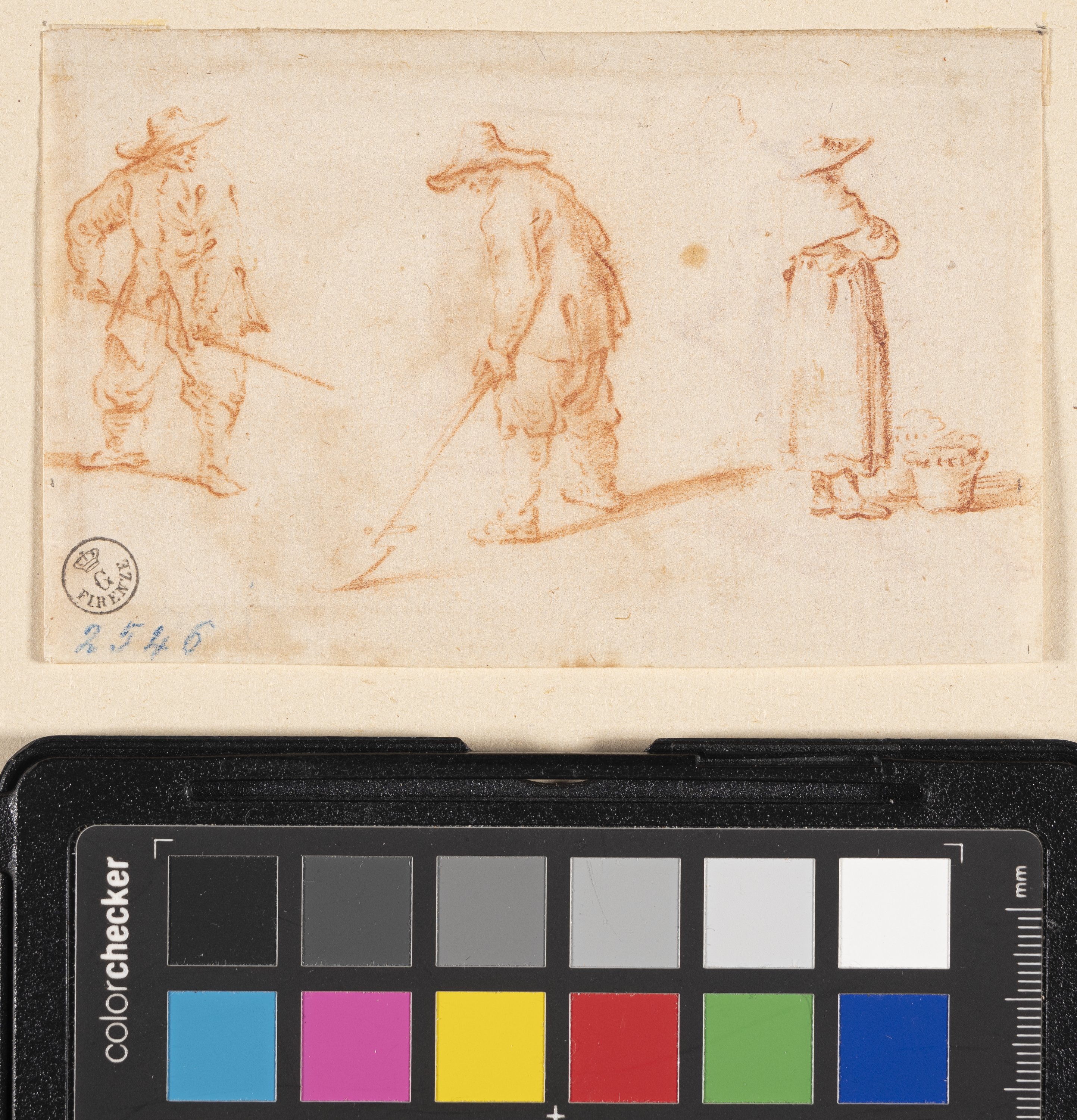 Studio di tre contadini (r.), Studio di quattro contadini (v.) (disegno) - ambito francese (inizio/ fine XVII)