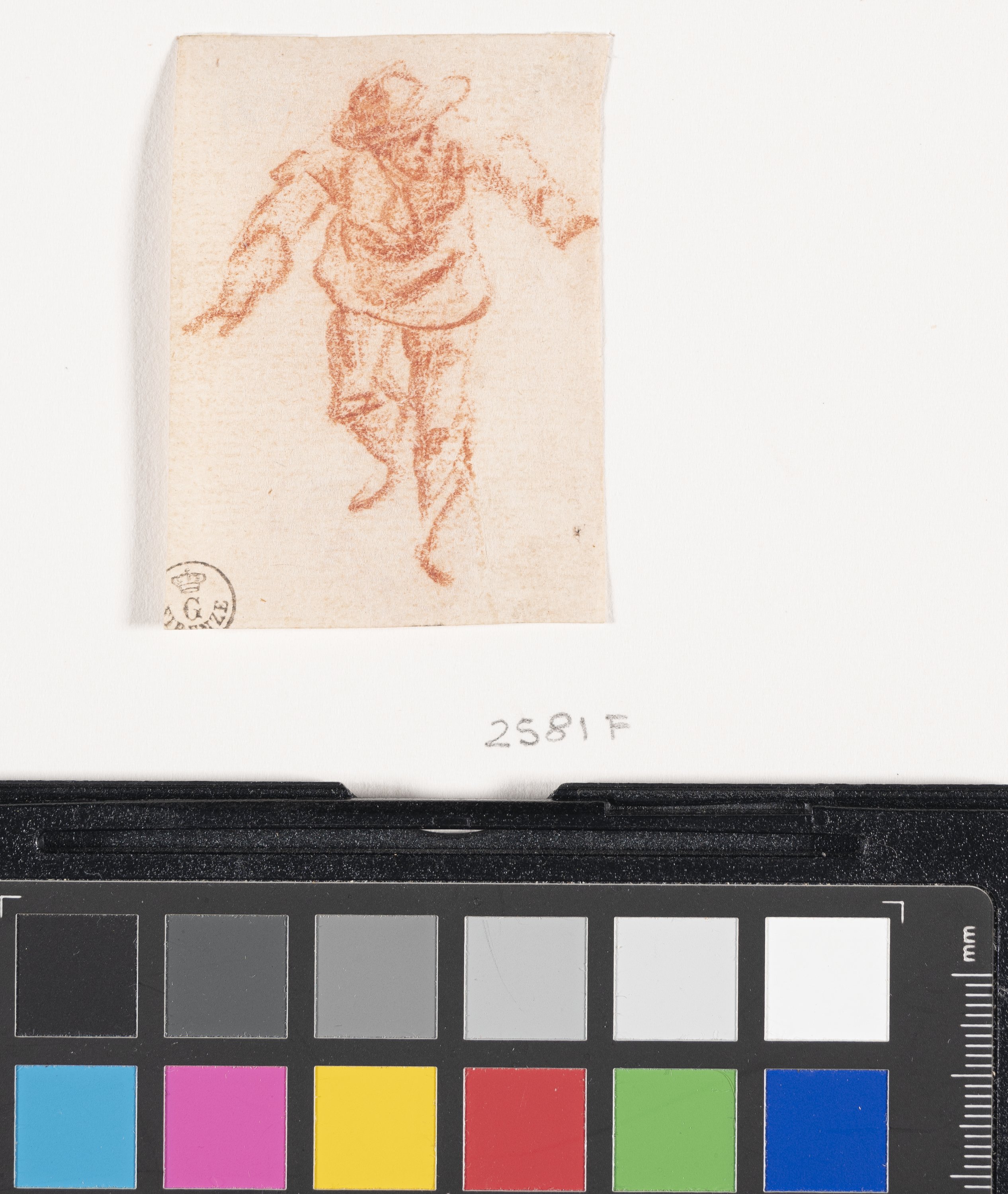 Schizzo di un uomo che corre in avanti (r.), Schizzo di un uomo appeso per le braccia legate dietro la schiena (v.) (disegno) di Callot Jacques (XVII)