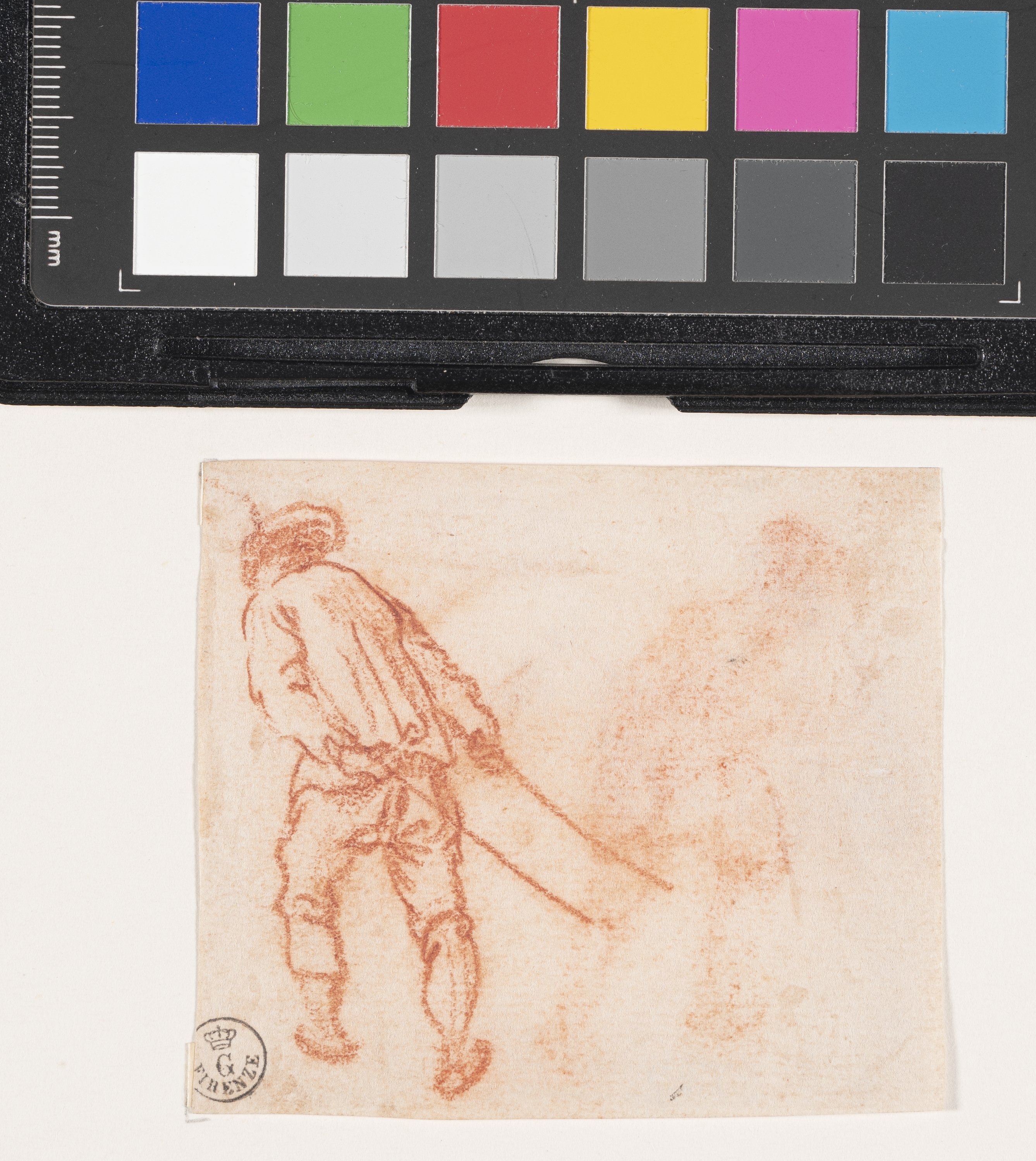 Schizzo di un uomo che tira una fune (r.), schizzo di uomo che traina un piccolo carro con una figura maschile all'interno (v.) (disegno) di Callot Jacques (XVII)