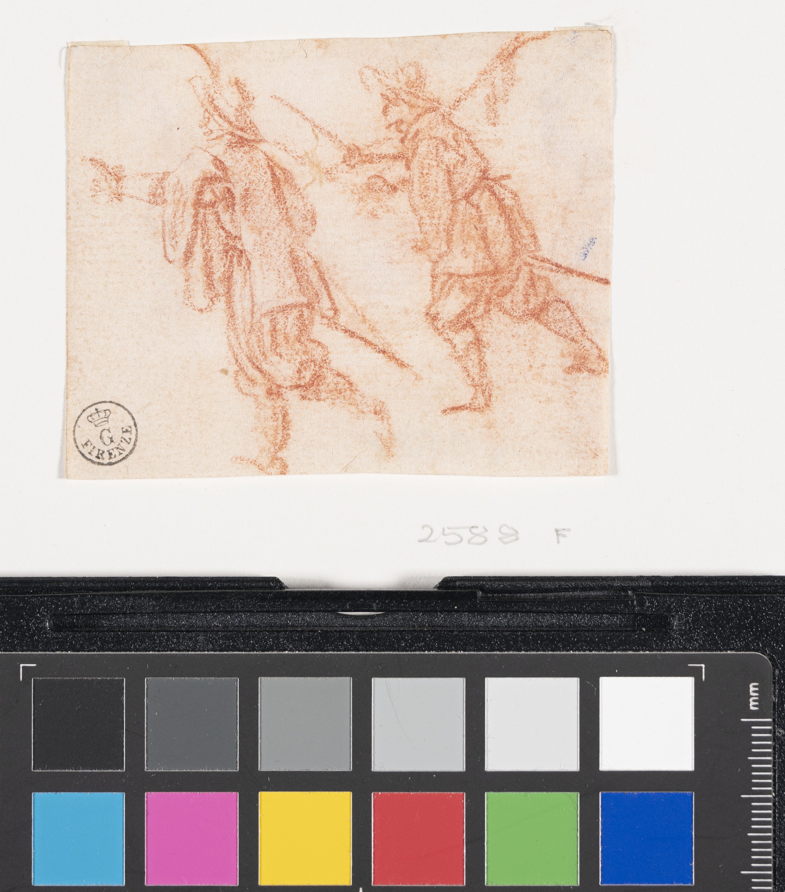 Schizzo di due uomini che corrono (r.), Schizzo di uomo sdraiato e di uomo in piedi (v.) (disegno) di Callot Jacques (XVII)